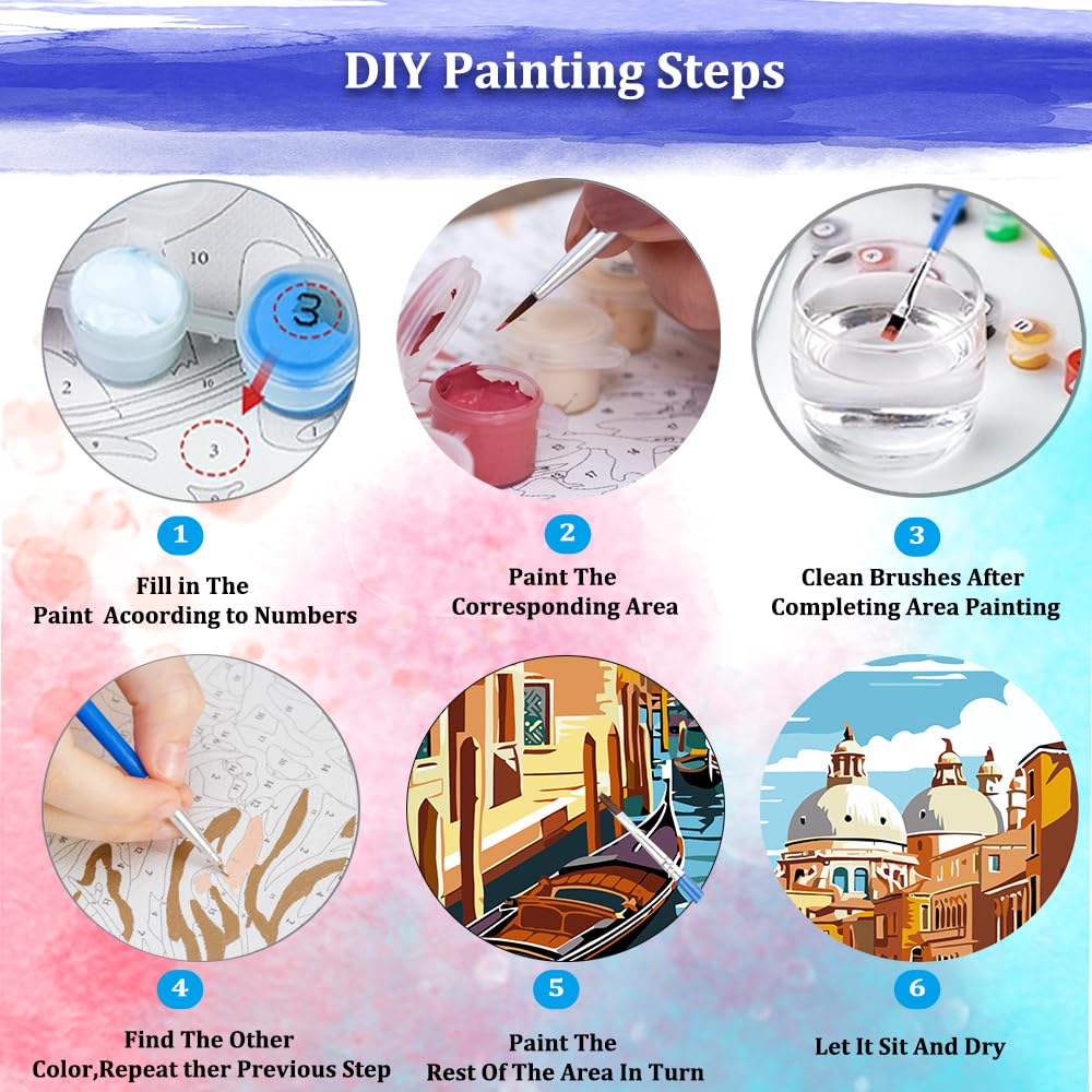 JUJUHOOD Venice Street Paint by Numbers Kit for Adults, Italty City Street Adult Paint by Number Kits,DIY Acrylic Paint by Number on Canvas for Home Wall Decor 16X20 Inch JUJUHOOD