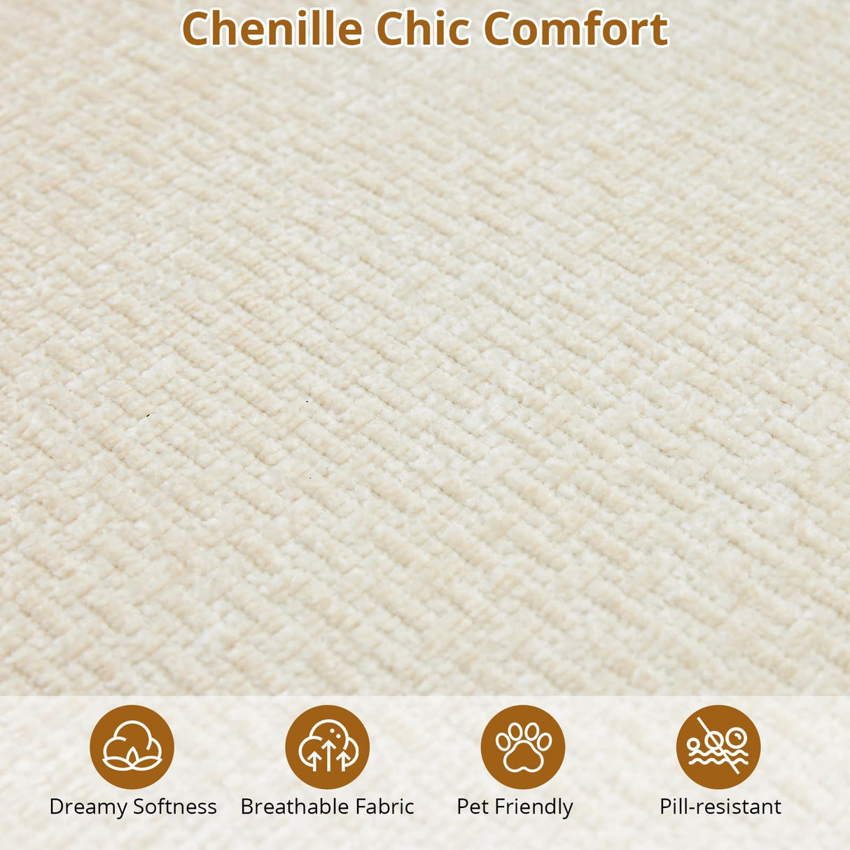 106" Curved Sectional Sofa with Throw Pillows, 4 Seater Luxury Chenille Cloud Modular Couch with Deep Seat,Boneless Compression Sofa for Modern Living Room, Office and Apartment, Cream WARMTOBABY