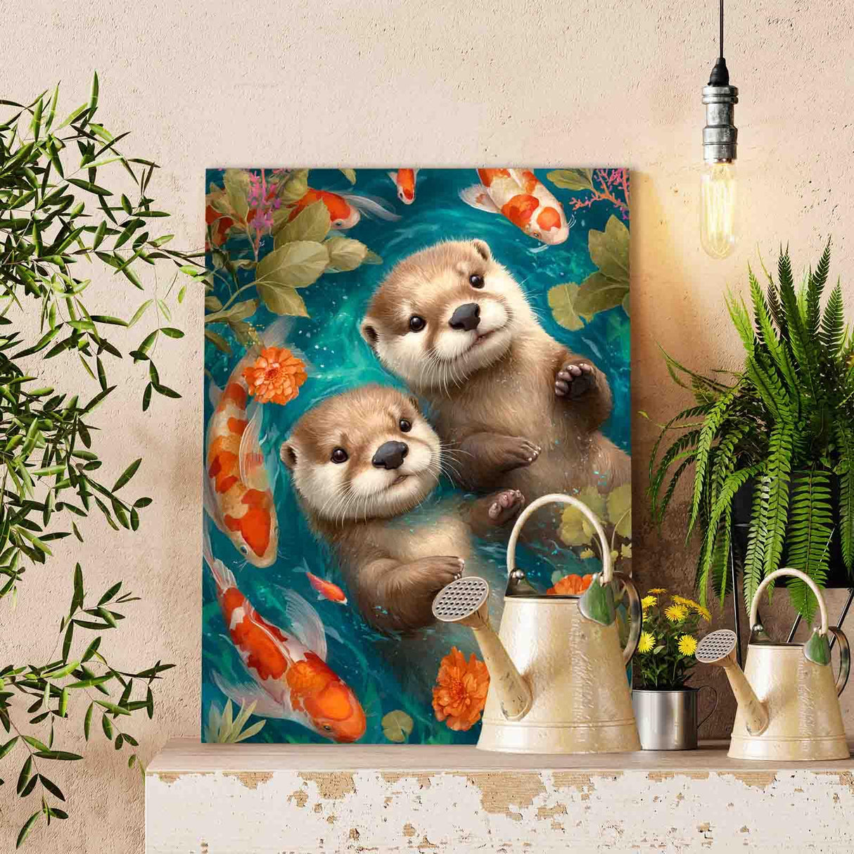 Cute Otters Swimming DIY Paint by Numbers for Adults and Kids Animals Koi Fish Paint by Number Kit on Canvas for Beginners Easy Acrylic Paint DIY Home Wall Decoration Gifts 16"x20" (Frameless) Aihonmin