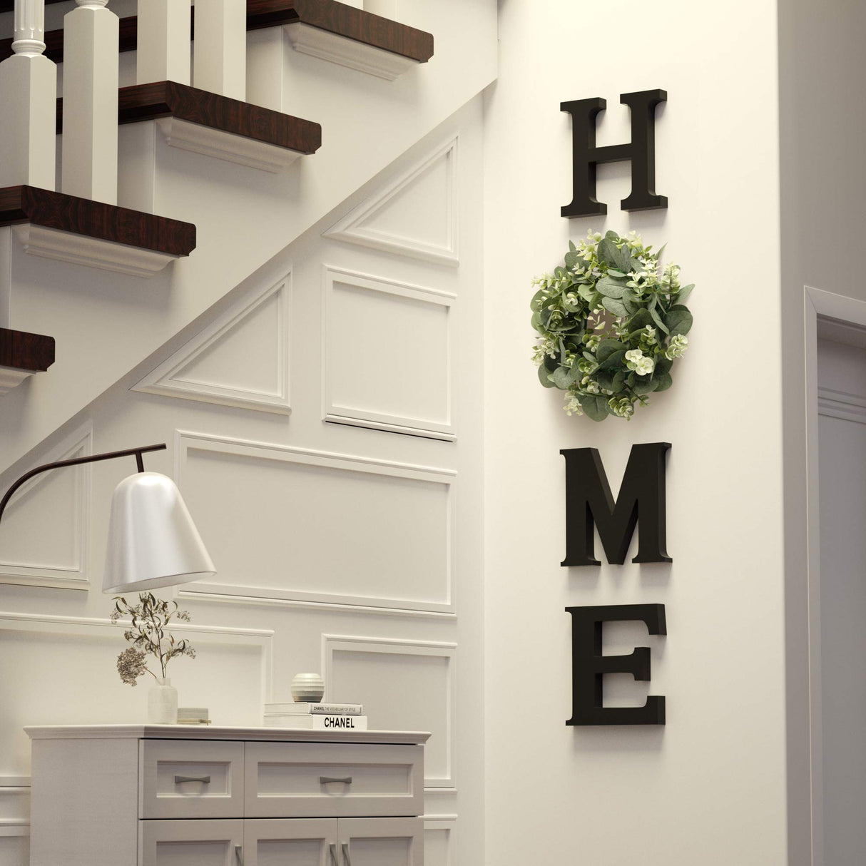 Wood Home Sign for Wall Decor Wooden Home Letters with Wreath Artificial Eucalyptus Modern Decorative Hanging Farmhouse Home Sign for Living Room Kitchen Housewarming Gifts St Patricks Day Decoration MAYICIVO