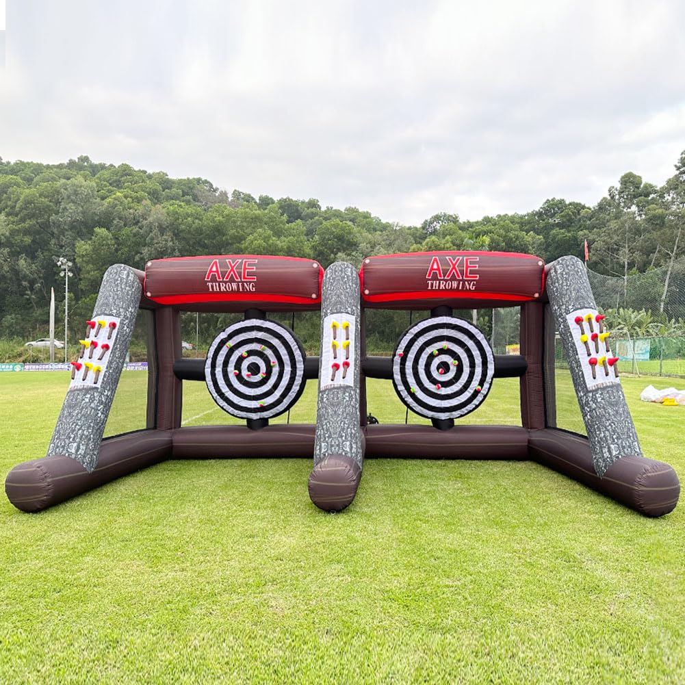 Dual Inflatable Axe Throwing Inflatable Ball Toss Target Dart Board with 24 Axes+16 Toss Ball+ 8 Soccer Balls for Interactive Sport Games, Double Darts for 2 Players WoodArtSupply