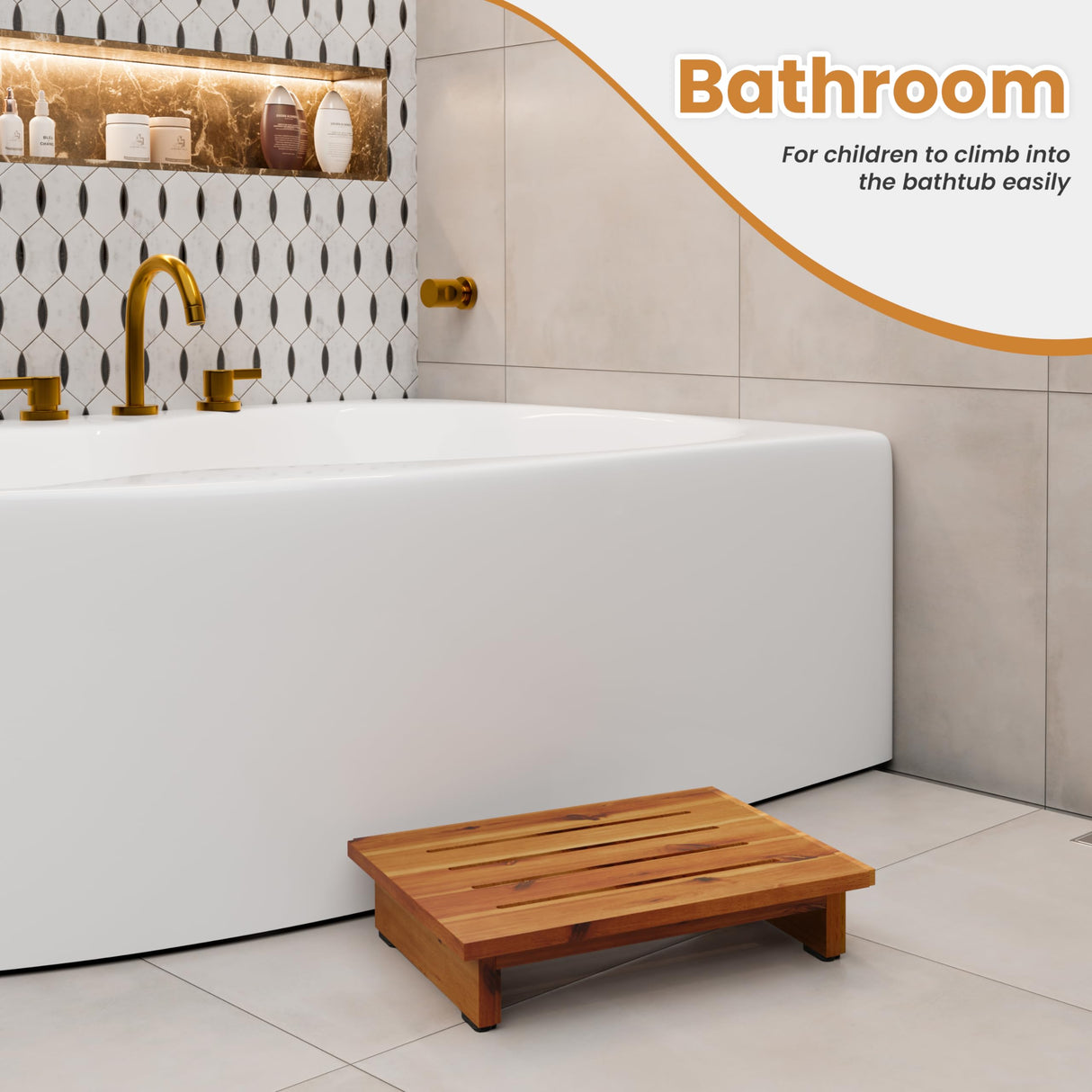 Holana 3.5" Wooden Step Stool for Adults (No Assemble Required)- 500 Lbs One Step Stools for High Bed Riser - Small Stepping Stool for Elderly, Seniors, Kid/Bathroom, Bed, Kitchen (Acacia Wood) HOLANA