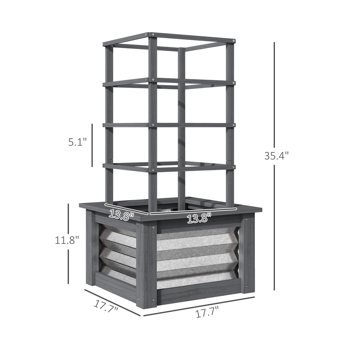 Outsunny Raised Garden Bed with Trellis, Wooden Planter Box with Galvanized Steel Sides, Raised Flower Bed for Climbing Plants, Flowers, Fruits and Vegetables, Gray Outsunny