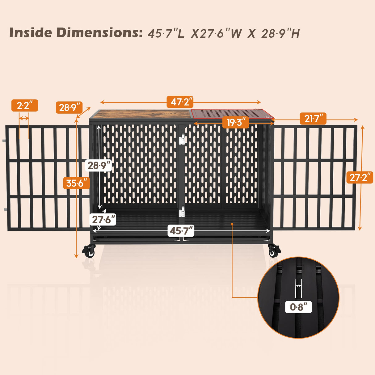 Huddycove 48inch Heavy Duty Dog Crate Compatible with Optional Divider, Extra Large Kennel for High Anxiety Dogs, Indestructible Pet Cage Indoor, Double Dog Crate for 2 Small Dogs Huddycove