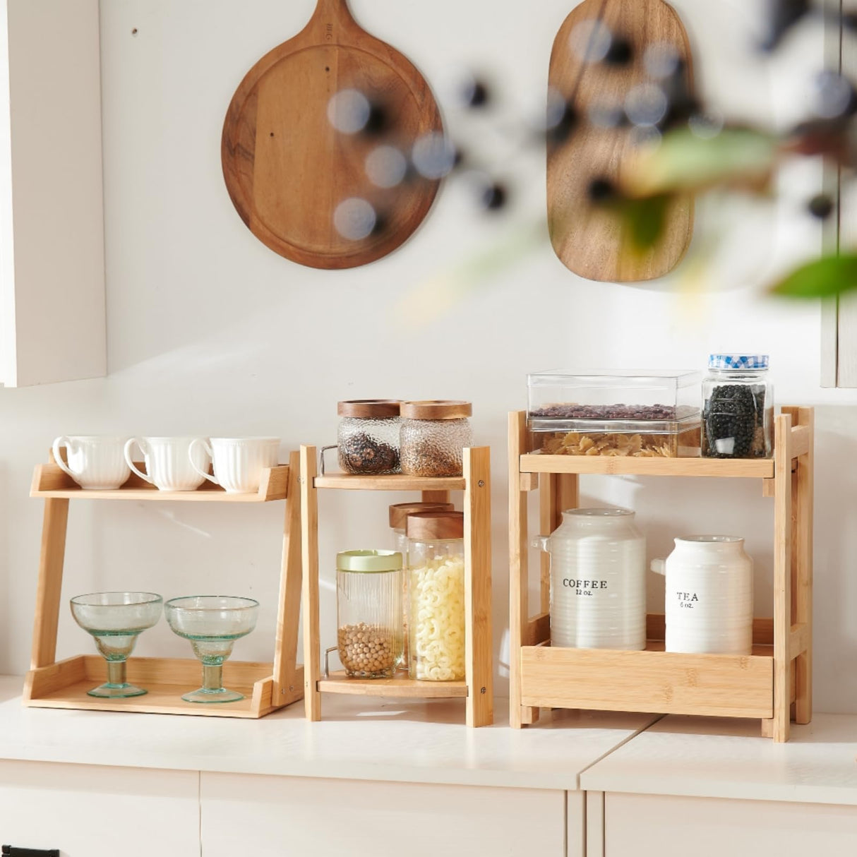 GOBAM Bamboo Makeup & Countertop Organizer, Small - 2 Layer Cosmetics, Lipsticks, Jewelry, Brushes, Hair Accessories & Perfume Organizer for Dresser, Easy Assembly - Natural GOBAM