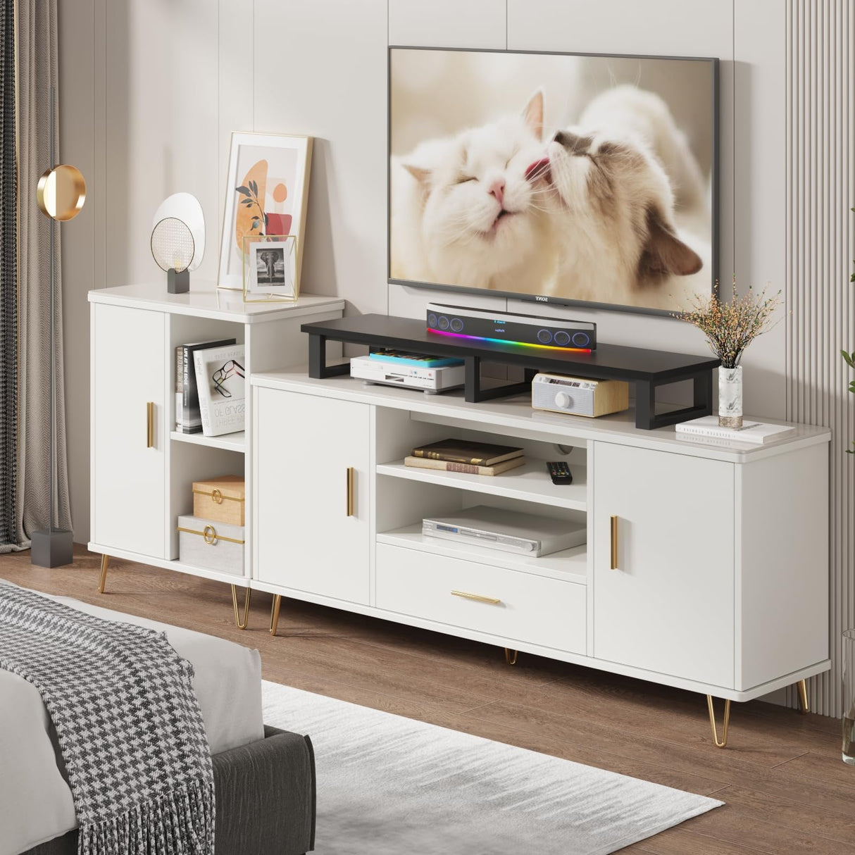 YAOHUOO 45" Large TV Riser for 32-60 inch TV, TV Riser Stand Shelf with Steel Legs, Tabletop TV Stand Riser for Home Office,Black YAOHUOO