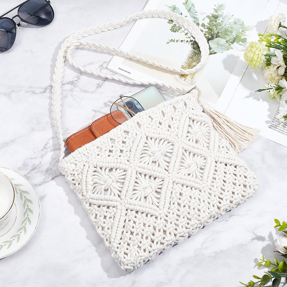 WEBEEDY Macrame Bag DIY Kit Bohemian Shoulder Bag Macrame Purse Set with Instruction for Adults Beginners, Includes Macrame Cord,Crochet Bags for Women Holiday Beach Christmas Decor Gift,10.4x8inch WEBEEDY