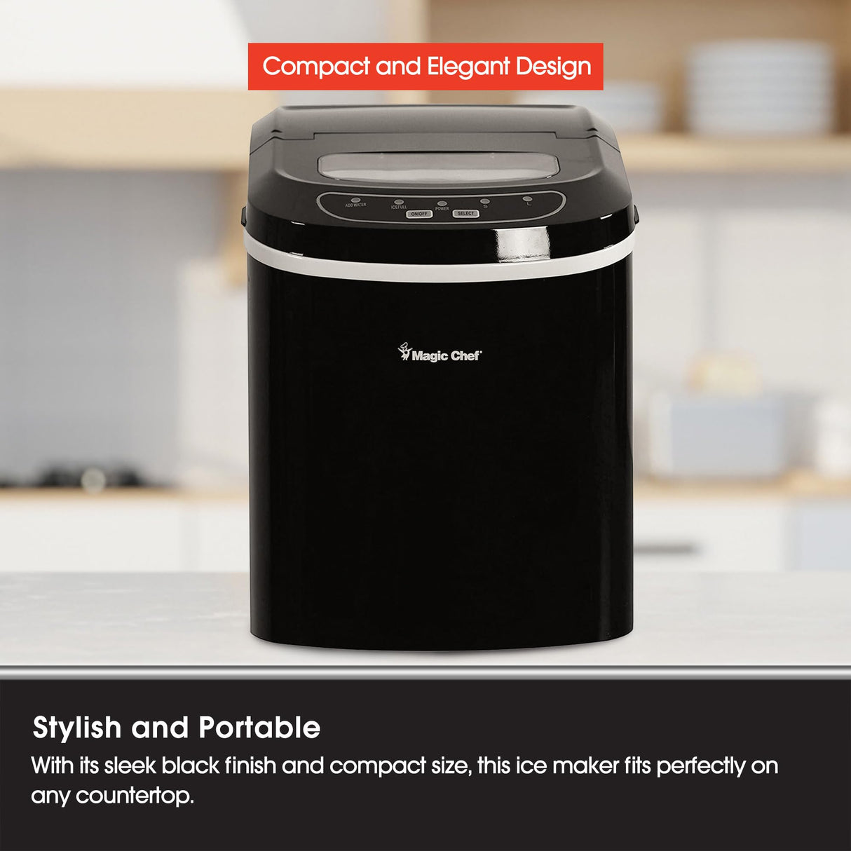 Magic Chef Portable Countertop Ice Maker, Small Ice Maker for Kitchen or Home Bar, Tabletop Ice Maker for Parties, 27-Pound Capacity, Black Magic Chef