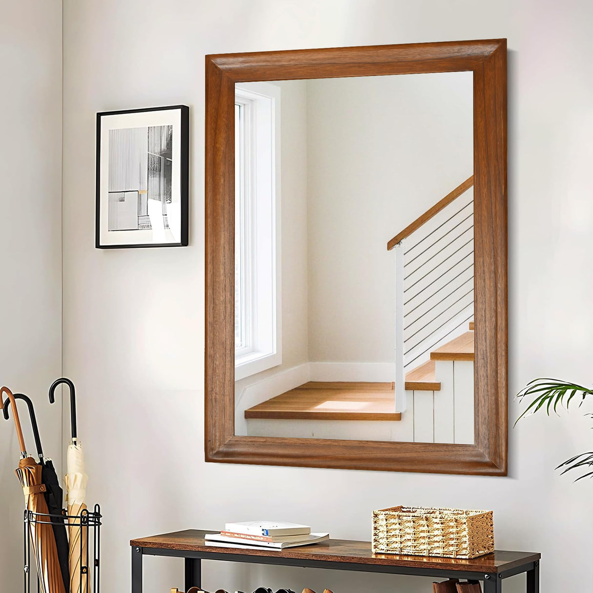 Tanmicoshomy Wood Mirror 24 x 36 inch, Solid Wood Framed Rectangle Bathroom Mirrors for Living Room,Bedroom,Office or Entryway (Brown, 24x36in) Tanmicoshomy