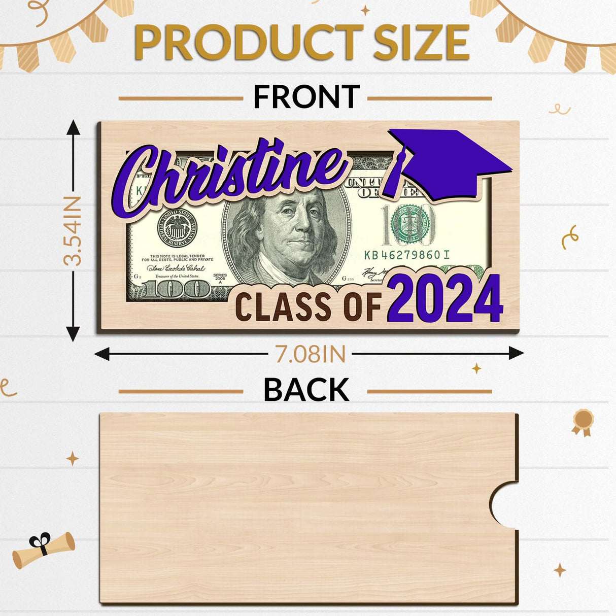 Bliver Personalized Graduation Money Holder Custom Wooden Graduation Card Box Cash Holder Envelope Class of 2024 Senior Money Gift for Graduates Bliver