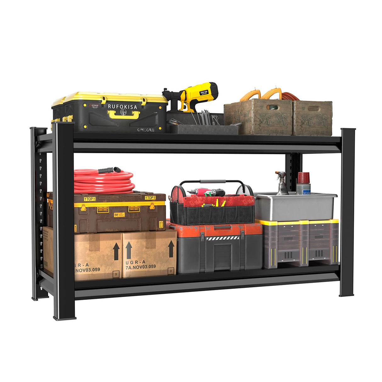 Rufokisa 48" W 2-Tier Garage Shelving Heavy Duty, 1120LBS Loads Garage Storage Shelves, Metal Shelving Units and Storage Racks, Industrial Utility Shelf Heavy Duty,48" Wx16 Dx39 H, Black Rufokisa