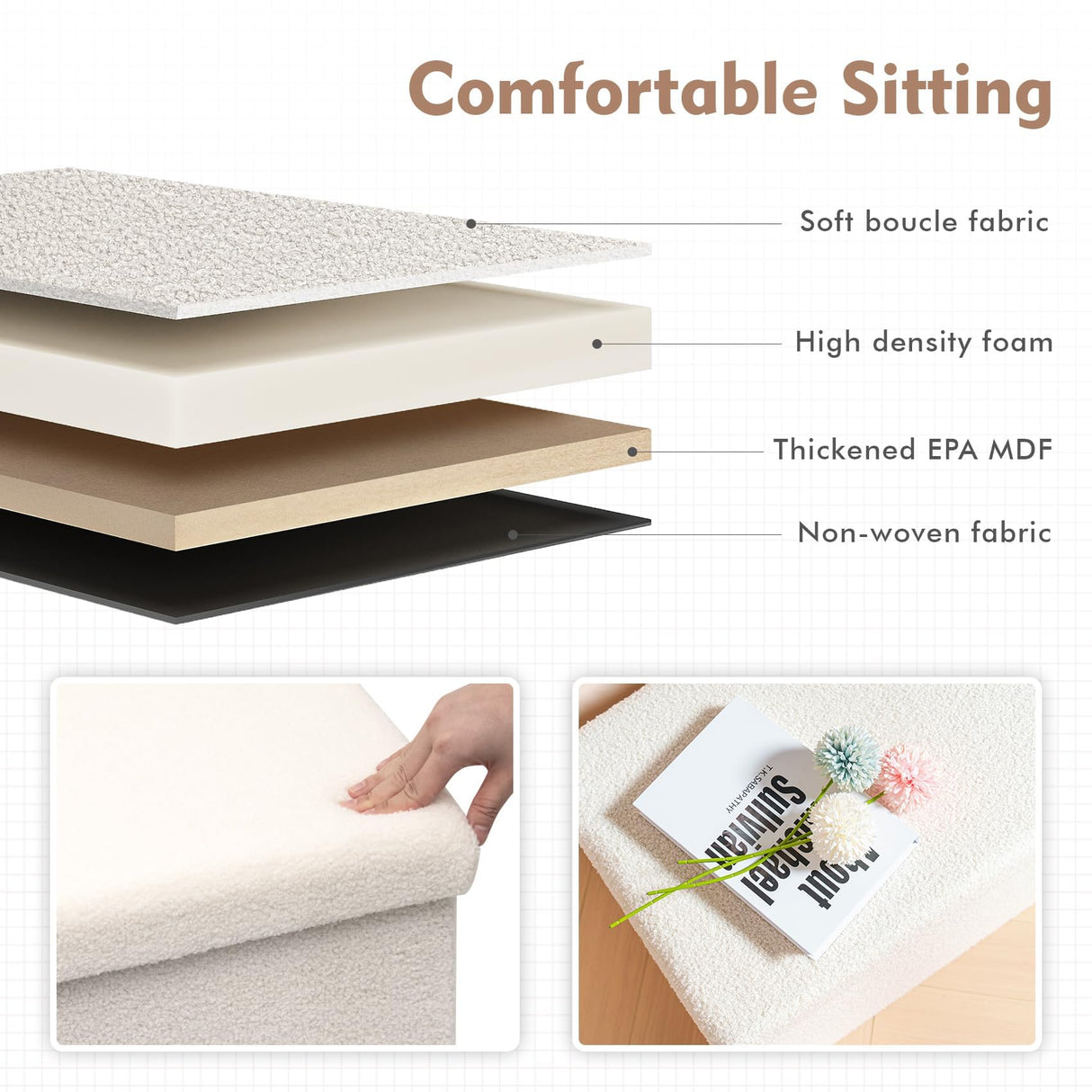 B FSOBEIIALEO Storage Ottoman Cube Small Sherpa Ottoman Foot Rest, Foldable Portable Boucle Ottomans, Faux Teddy Fur, White 16.5"x12.6"x12.6" B FSOBEIIALEO