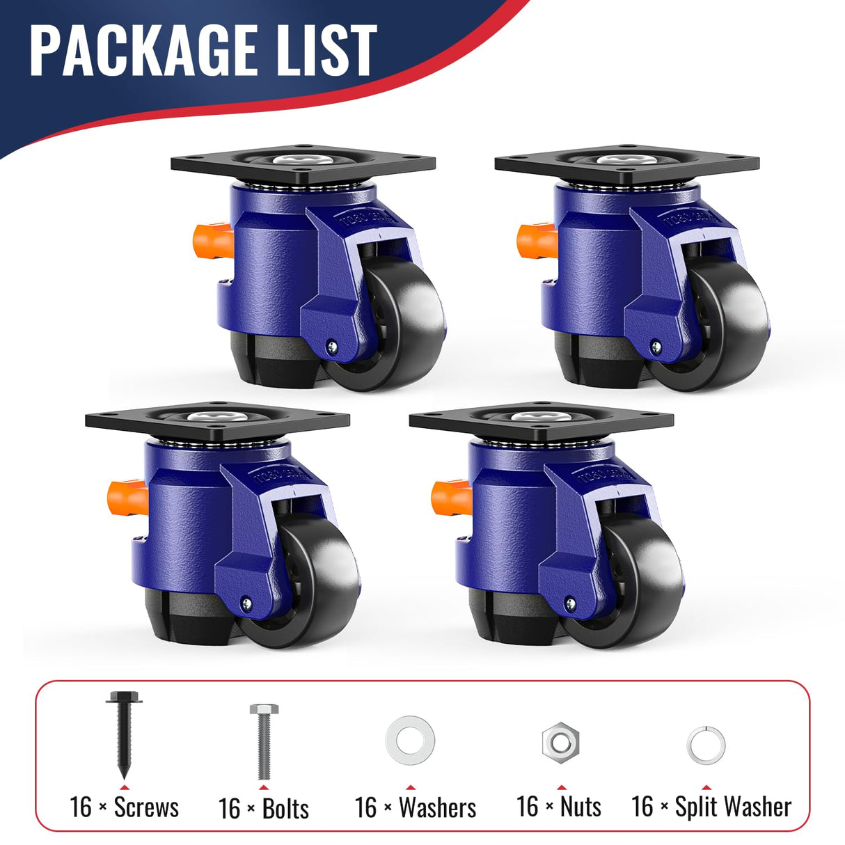 KOSTANZO Leveling Casters with Ratchet Handle Design Total Capacity 2200Lbs Heavy Duty Casters Set of 4 Workbench Casters with Adjustable Leveling Pads KOSTANZO