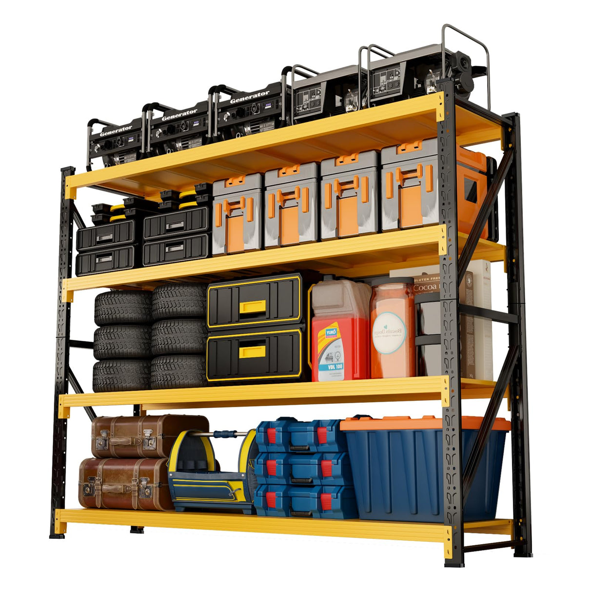 MDXEKE 4000lbs Garage Shelving Heavy Duty, 4-Tier Adjustable Metal Shelving, Garage Storage Shelves for Warehouse, Pantry, Basement, 41.5" W X 20" D X 79" H (Black+Yellow, 41.5x20x79) MDXEKE