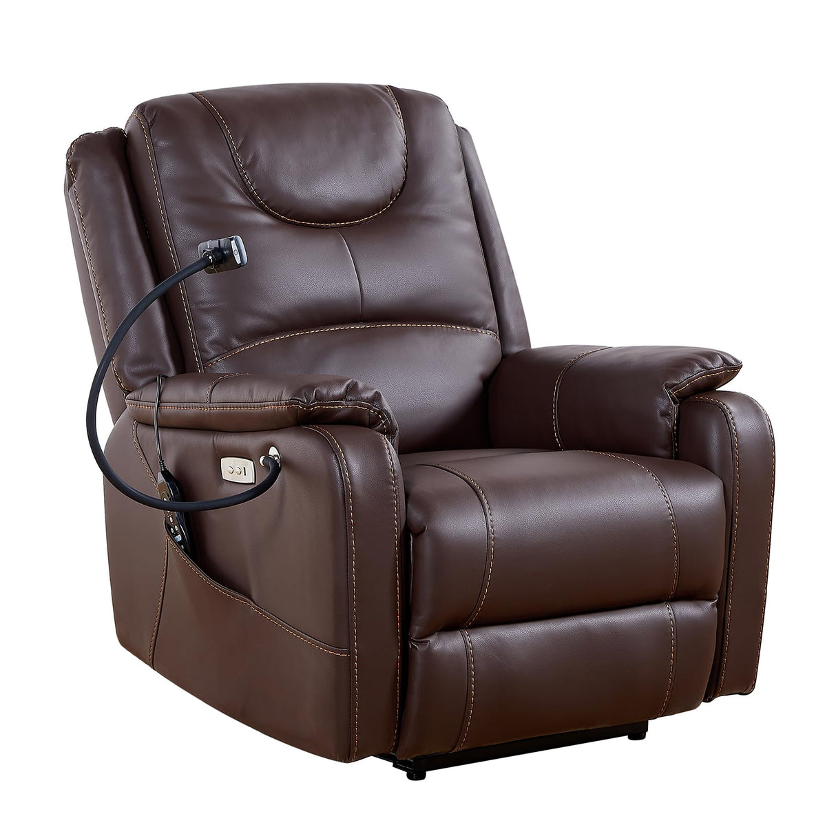 SoarTalent Zero Gravity Power Recliner Chairs for Adults 139°Single Sofa Chair Massage and Lumbar Heating with USB Port, Phone Holder, Side Pocket, Eco Leather(Brown) SoarTalent