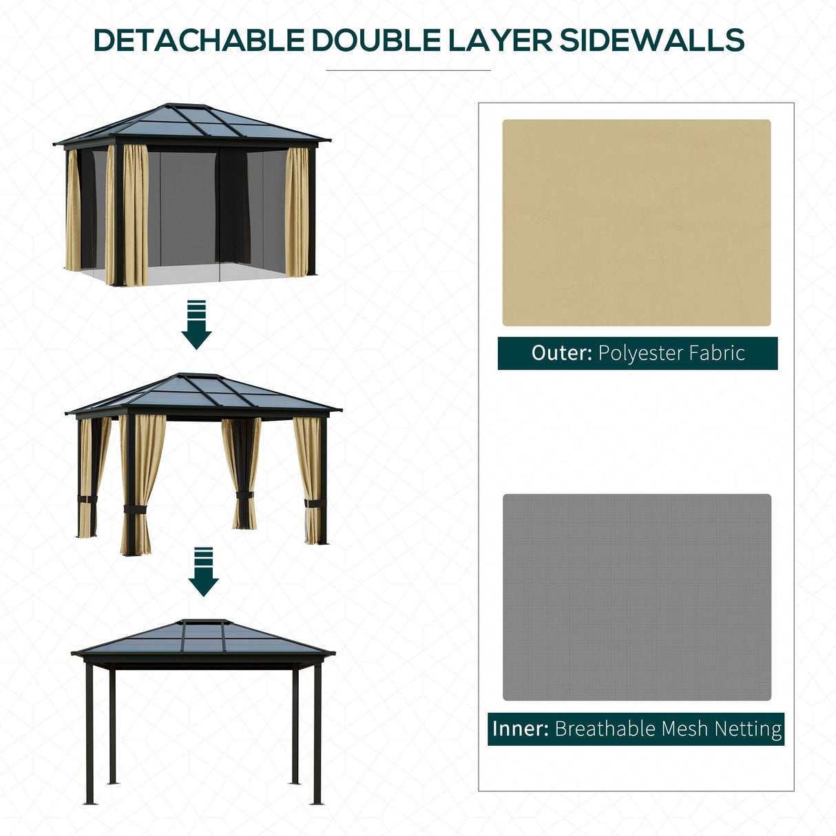 Outsunny 10' x 12' Hardtop Gazebo Canopy with Polycarbonate Roof, Aluminum Frame, Permanent Pavilion Outdoor Gazebo with Netting, for Patio, Garden, Backyard, Deck, Lawn, Brown Outsunny