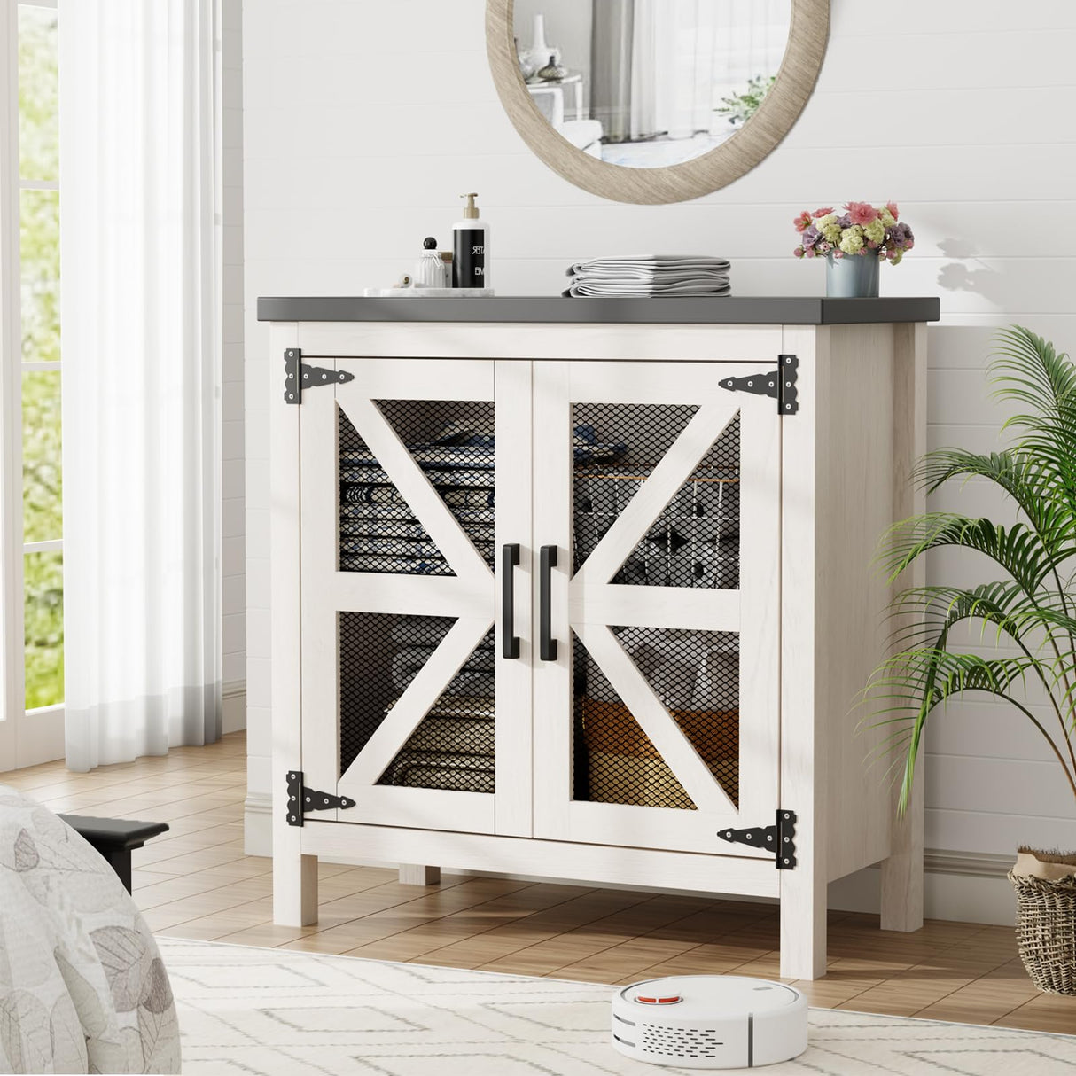 ANWBRAOD Farmhouse Buffet Cabinet 31.4" Sideboard Storage Cabinet with Barn Door and Adjustable Shelf Wood Rustic Accent Cabinet for Dinning Room, Kitchen, Hallway ULSC003W ANWBROAD