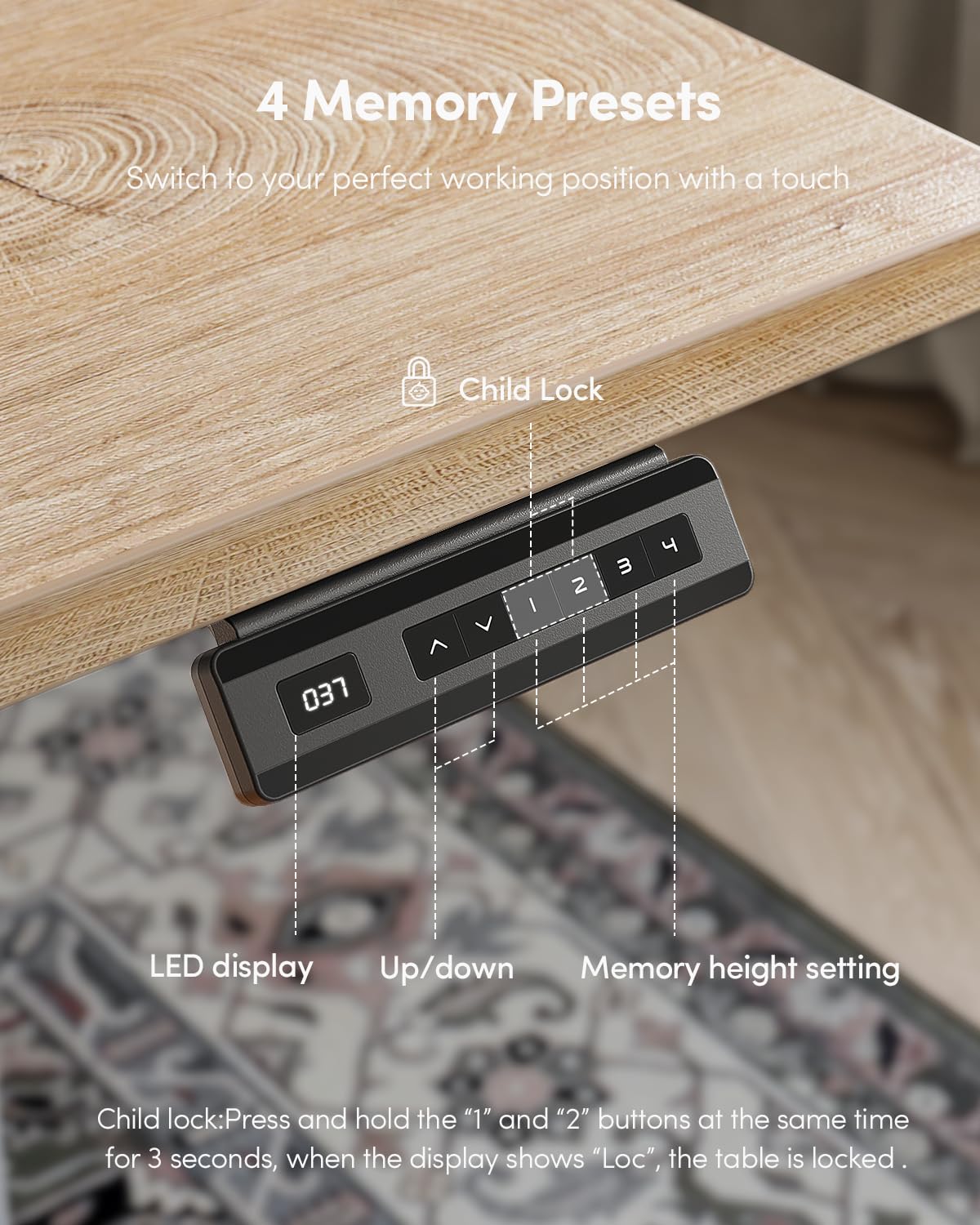 FEZIBO One-Piece Standing Desk Adjustable Height Stand up Home Office Desk, 48x24 Inch Electric Standing Computer Desk, with 4 Memory Presets, Headphone Hook, Maple FEZIBO