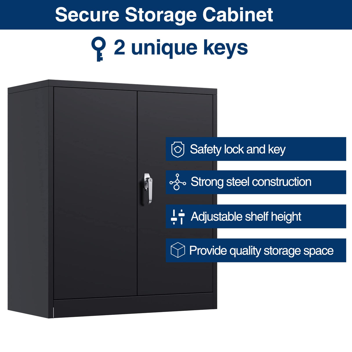 Aobabo Lockable Metal Storage Cabinet with Adjustable Shelves,Office File Cabinet for Secure Storage with 2 Doors,Black,Assembly Required Aobabo