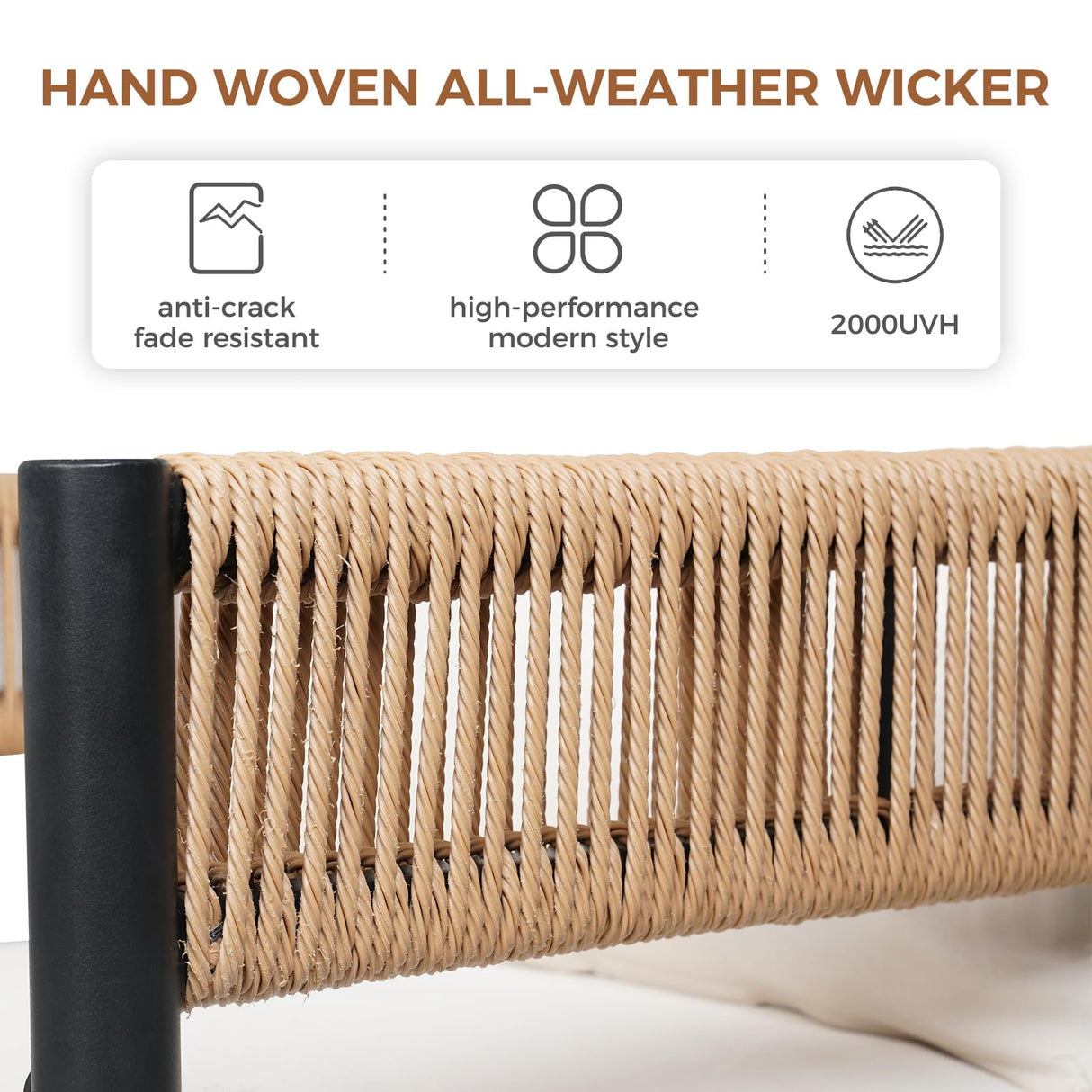 Grand patio 7-Piece Outdoor Dining Set for 6, Metal Woven Wicker Fixed Patio Chairs with Thickened Cushions & 1 Walnut-Like Aluminum Dining Table with Umbrella Hole for Backyard Deck Grand patio