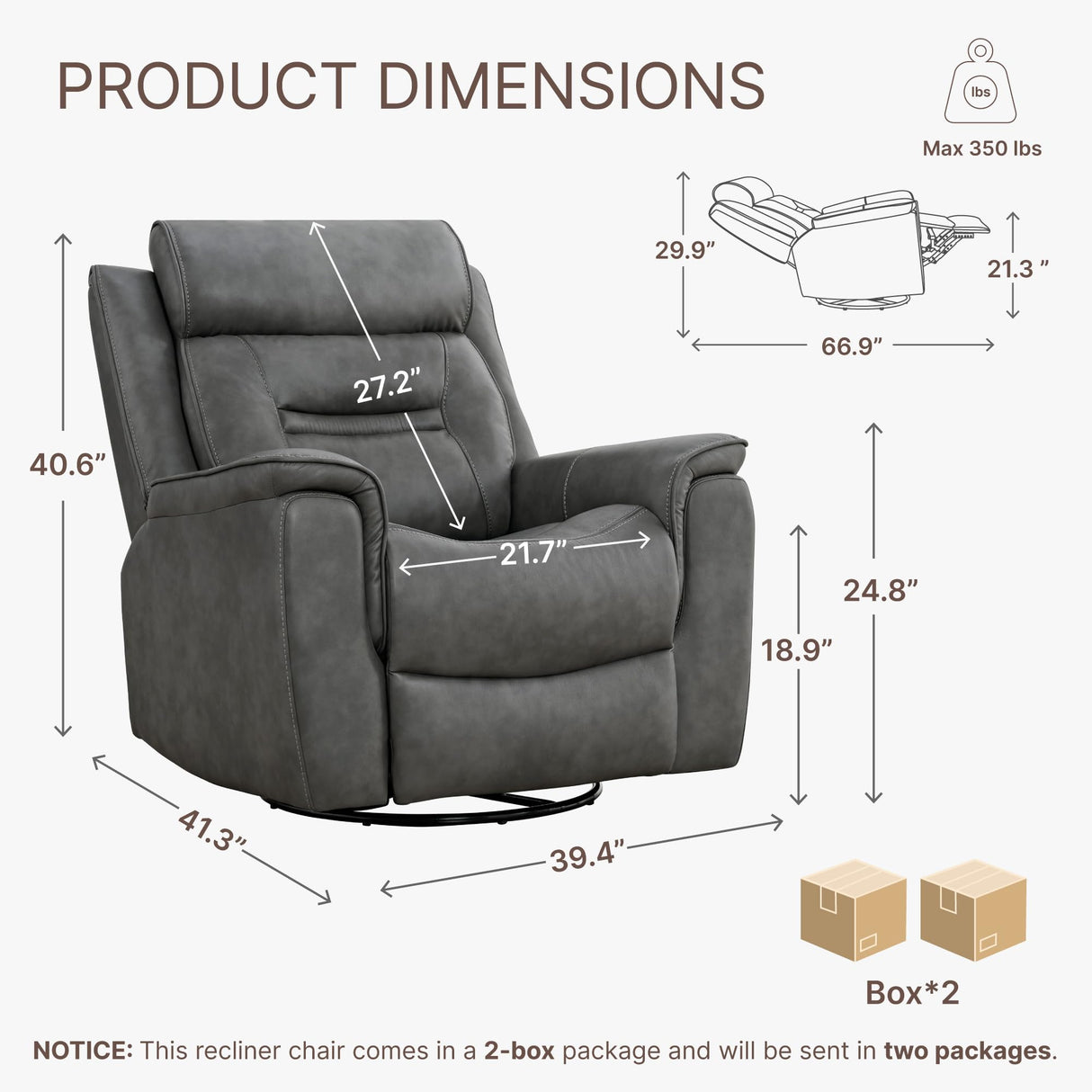 KISLOT Leather Recliner Chair, 360° Swivel Rocker for Adults Manual Rocking Reclining Chair with Adjustable Backrest Footrest for Living Room Bedroom Home Theater Seating KISLOT