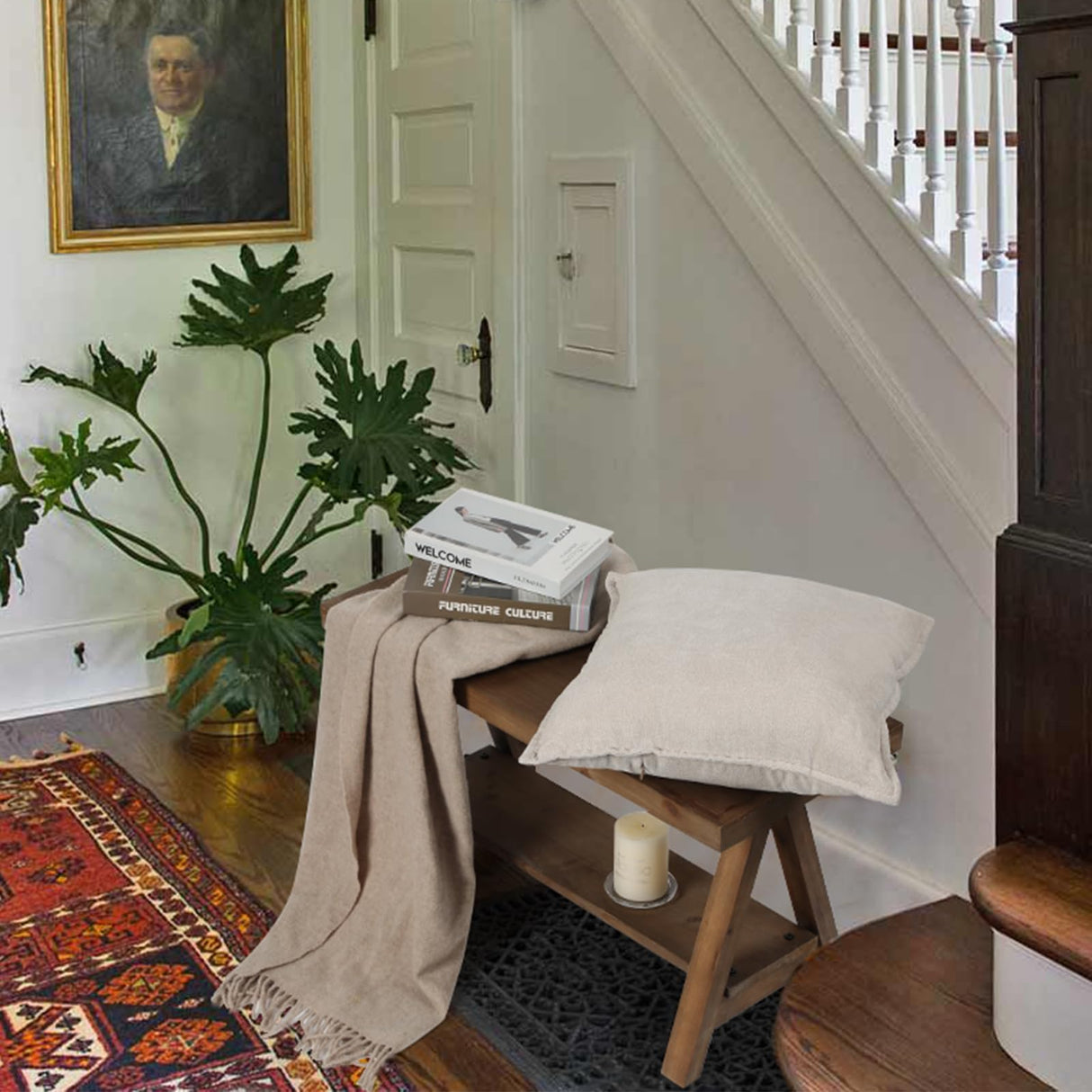 RowyPoey Solid Wood Bench, 30" Farmhouse Entryway Bench for Living Dining Room, Rustic Storage Bench Seat for Indoors and Outdoors, Natural RowyPoey