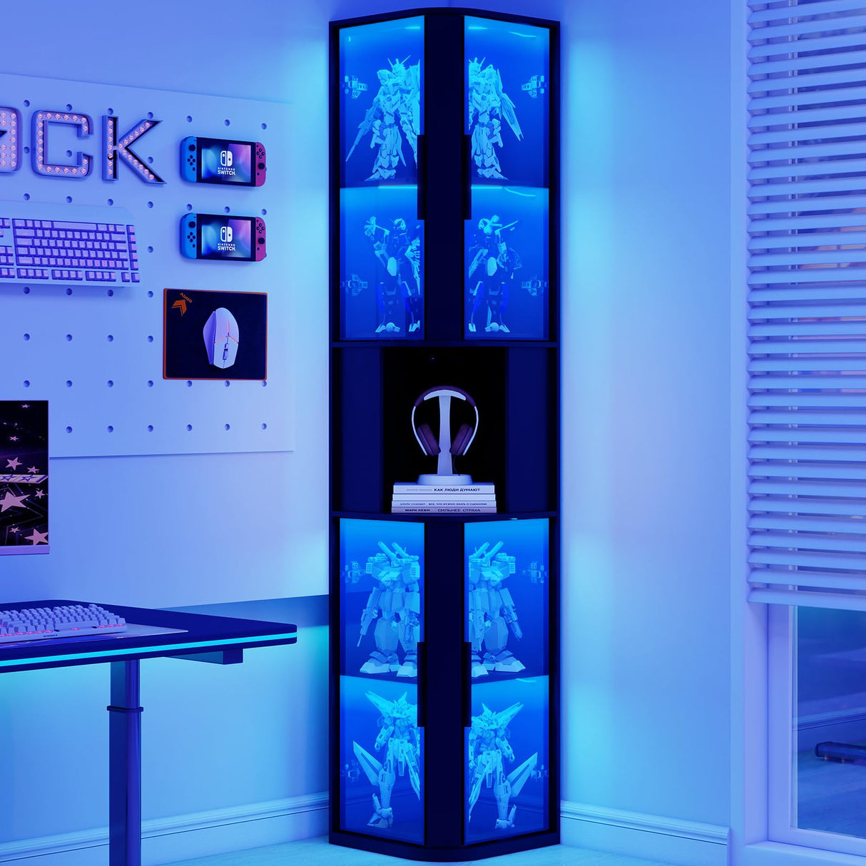 ARTETHYS Glass Display Cabinet Doors 78‘’ Tall Corner Display Case with Lights for Collectibles 5-Tier Curio Storage Shelf for Toys, Books, Black ARTETHYS