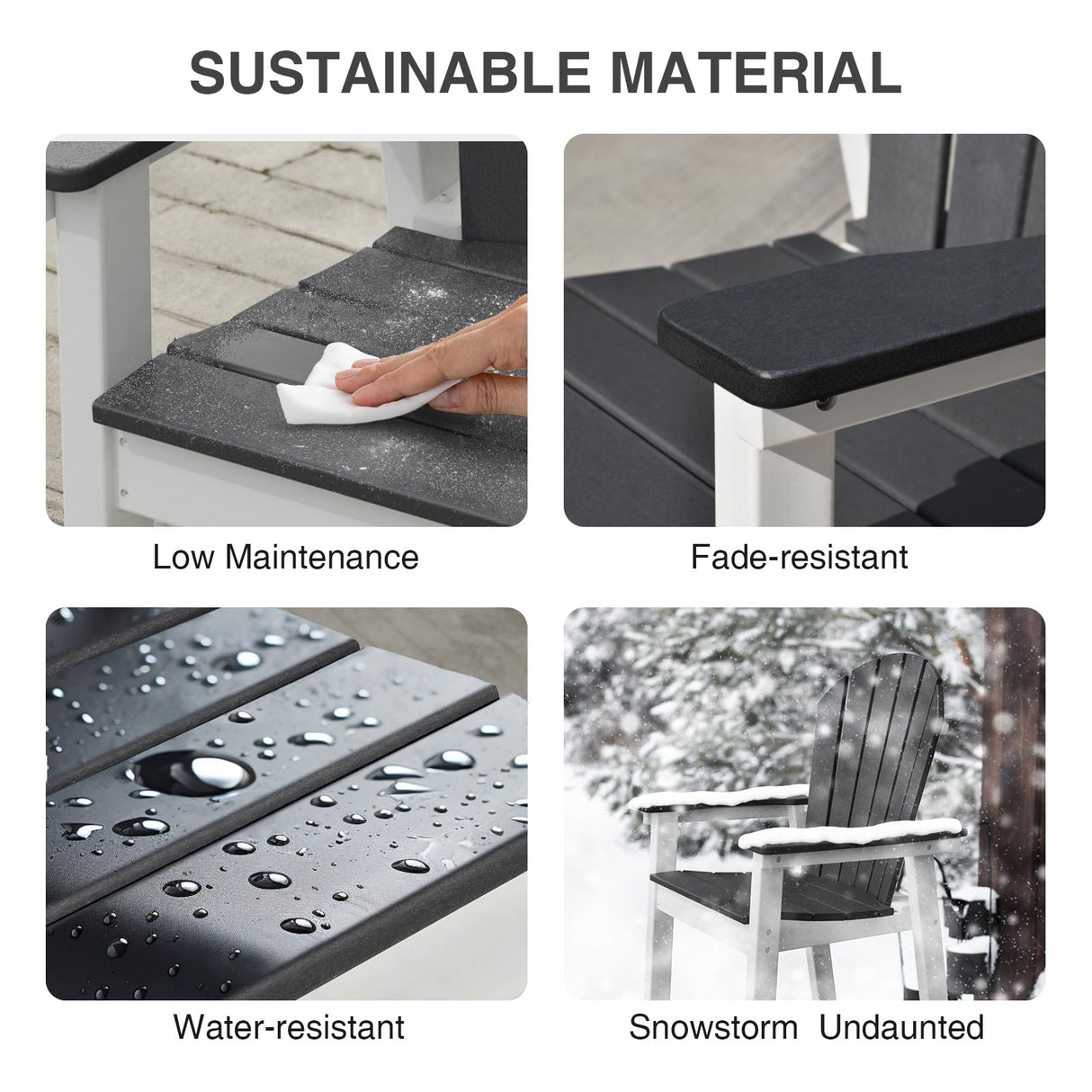 OTSUN Tall Adirondack Chairs, Outdoor Balcony Chair, Patio Bar Stool Chair with Widened Arms, High Back, Footrest, 400lbs, All-Weather Bar Height Chair for Garden, Yard, Backyard OTSUN