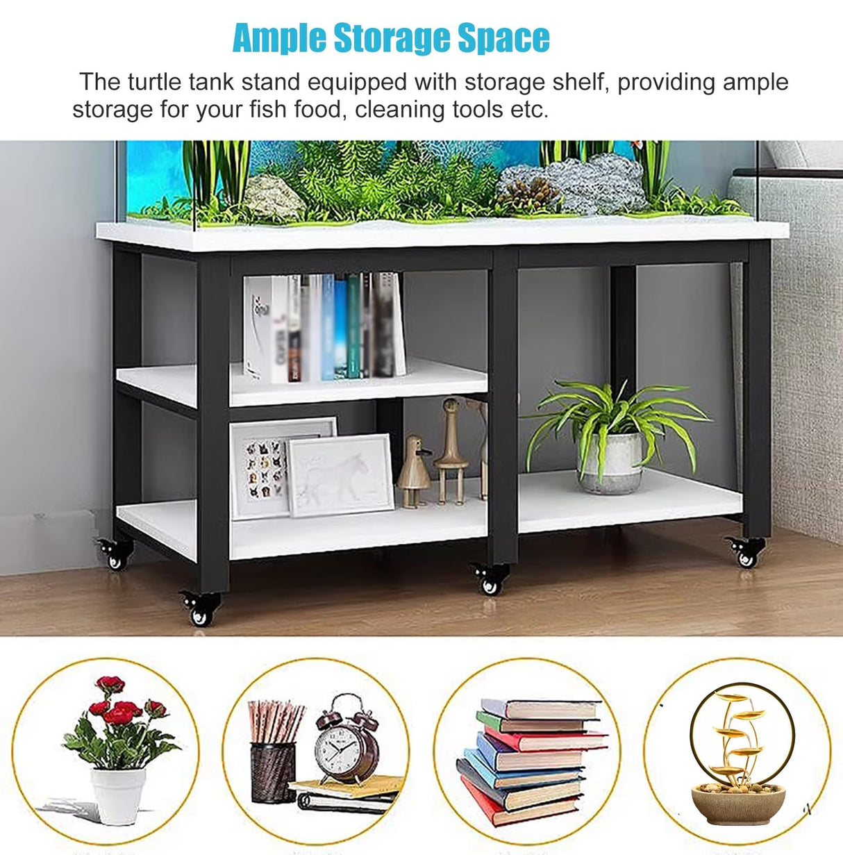 20 30 10 Gallon Fish Tank Stand with Wheels & Storage, Metal & Wood Aquarium Rack System Rolling Breeder Tank Stands, 77cm Tall Terrarium Holder(Color:#2,Size:(LxWxH) 50x30x75cm) JYHHCYS