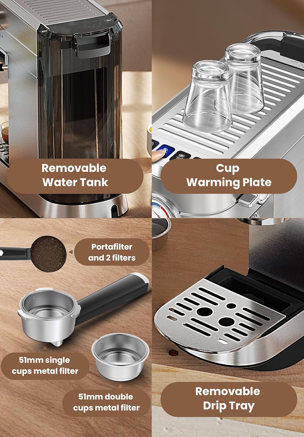 Gevi Espresso Machine 20 Bar, Professional Espresso Maker Latte Machine with Milk Frother, Stainless Steel Expresso Coffee Machines for Home, Compact Cappuccino Machine, Great Gift Choice, Silver Gevi