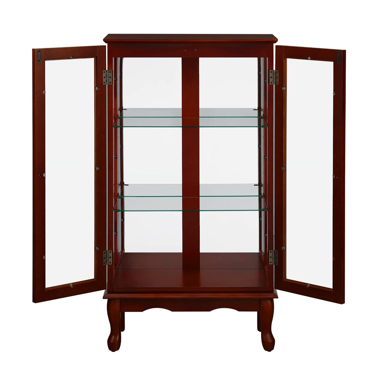 Ball & Cast Lighted Curio Cabinet,3-Tier Glass Display Cabinet with Adjustable Glass Shelves and Mirrored Back Panel for Living Room,E26 Light Blub not Included,Cherry Ball & Cast