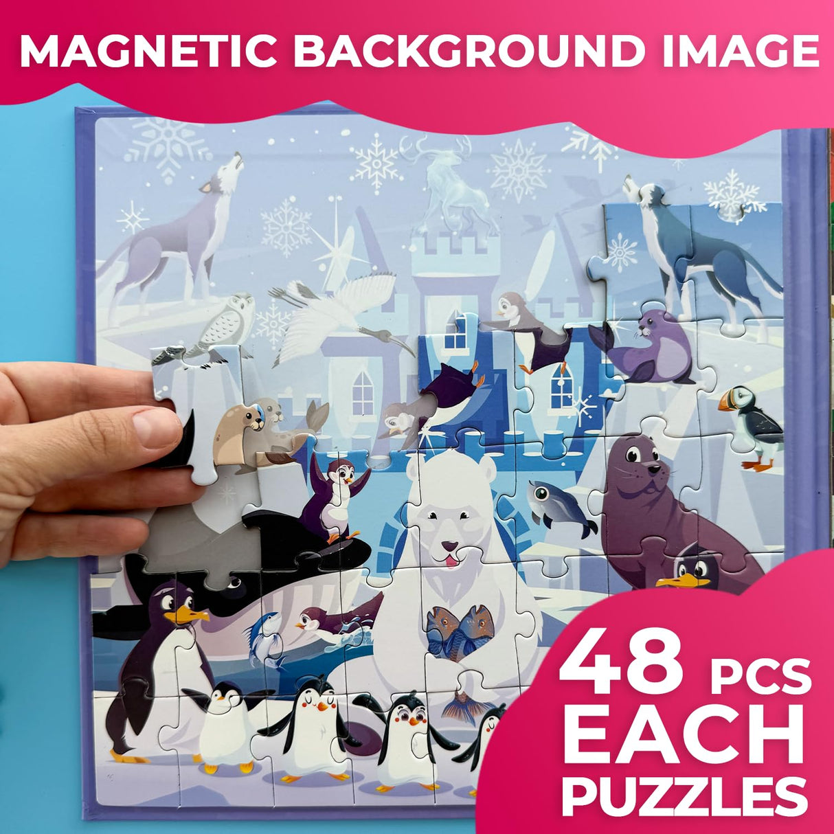 QUOKKA Magnetic Toddler Puzzles Ages 4-6 - 2x48 Travel Puzzles Games for Kids 3-5 Years Old - Activities Car Toy for Boys and Girls 2-4 yo - Polar & Jungle Animals Learning Magnet for Road Trip QUOKKA