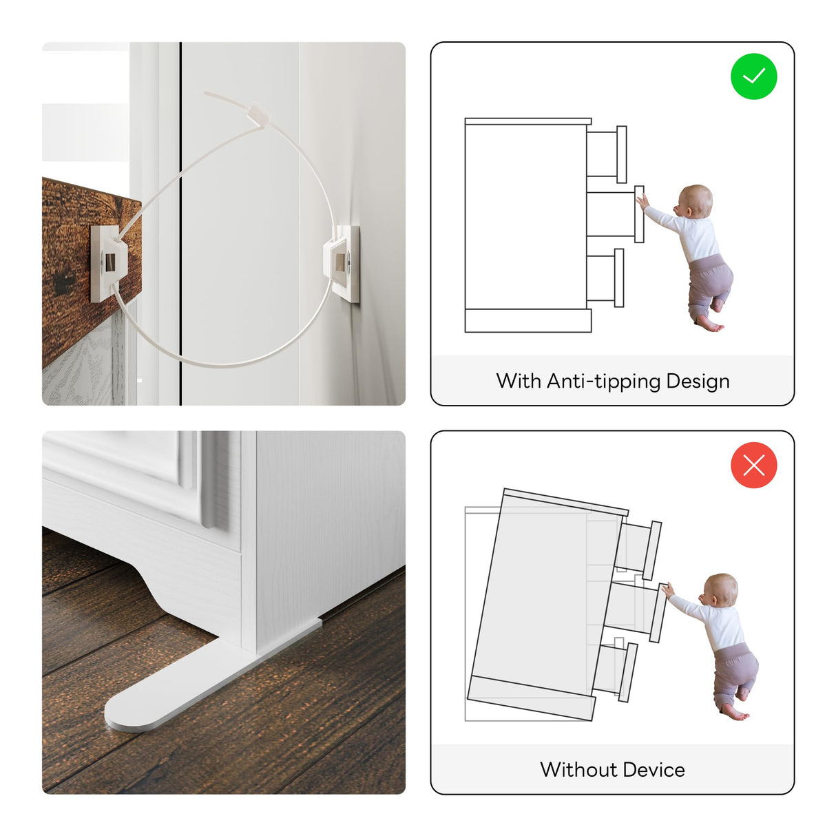 LIKIMIO 43" Tall 5 Drawers Dresser for Bedroom, Power Strip, Farmhouse Large Wood Dressers & Chest of Drawers with Wide Storage Cabinet, White LIKIMIO