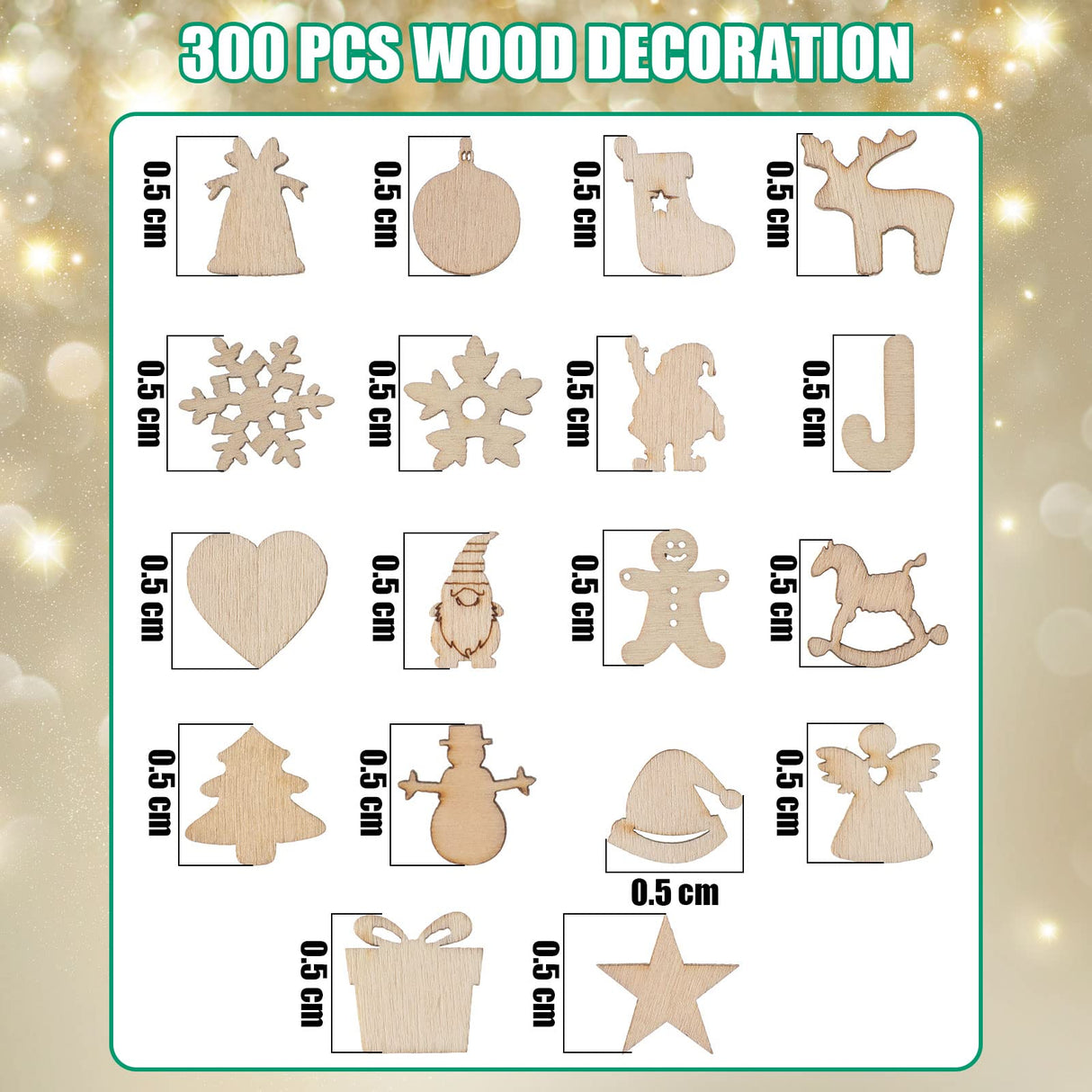 300 Pcs Unfinished Mini Wooden Ornaments Christmas DIY Mini Wood Cutouts with Storage Box for Crafts for Christmas Tree Hanging Crafts Home Decoration Gerrii