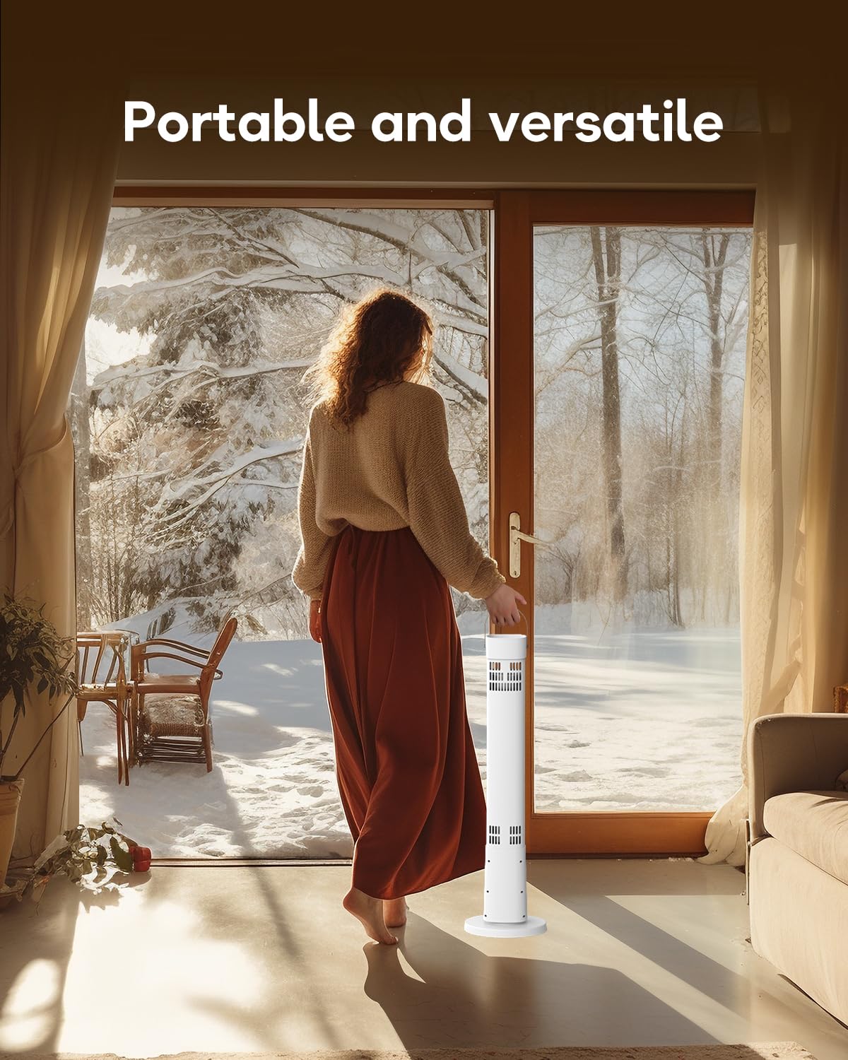 Aerozy Patio Heater for Outdoor Use, Electric Space Heater Indoor, Portable Infrared Heater with 60-Degree Oscillation, Timer, Remote, for Patio, Gazebo, White AEROZY