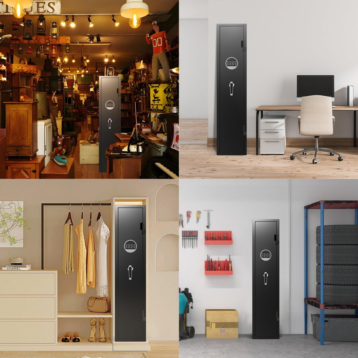 HEANVO 4-6 Rifle Safe, Large Gun Safe for Home Rifles and Pistols, Gun Cabinet for Rifles and Shotguns with Drawer, Gun Cabinets with LED Lights and Double Alarm System HEANVO