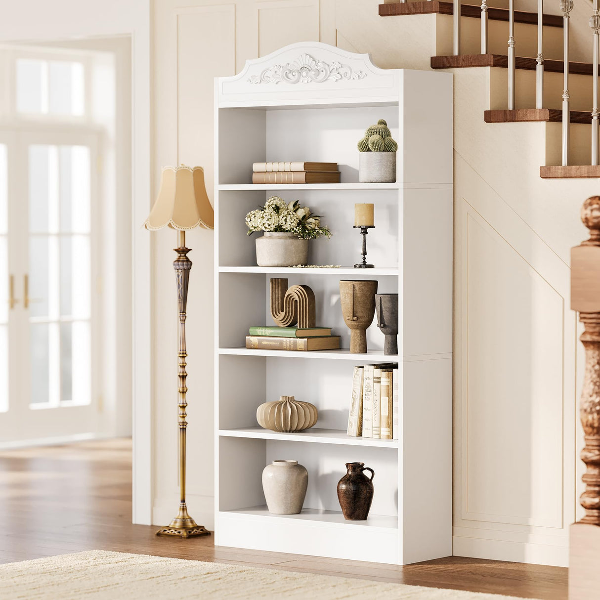 LITTLE TREE 73" Modern 5-Tier Bookcase, White Storage Shelf for Living Room, Bedroom, Home Office LITTLE TREE