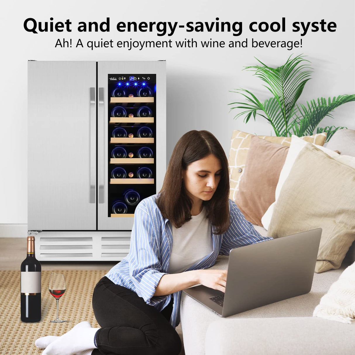 Velieta Outdoor Wine and Beverage Refrigerator,24 Inch Dual Zone Wine Beverage Cooler, Built-in/Freestanding Beer and Wine Fridge with a Powerful Compressor, 20 Bottles and 88 Cans Capacity Velieta