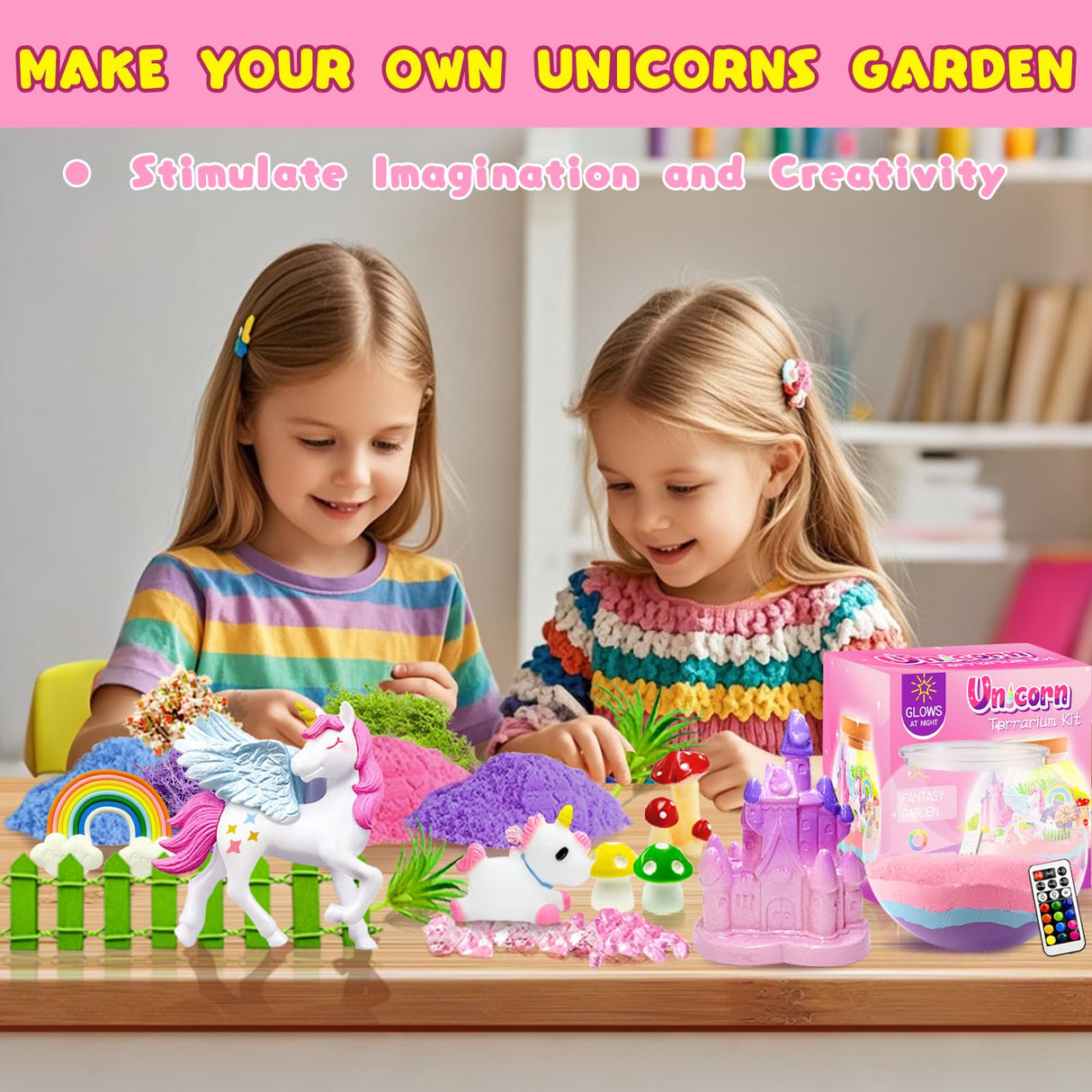 Unicorn Terrarium Kit for Kids, Unicorn Toys for Girls Age 4-6, Arts and Crafts Birthday Gift for Kids Ages 4 5 6 7 8 9 10 Year Old, Unicorn Academy Toys with Remote LED Night Light Swaitee