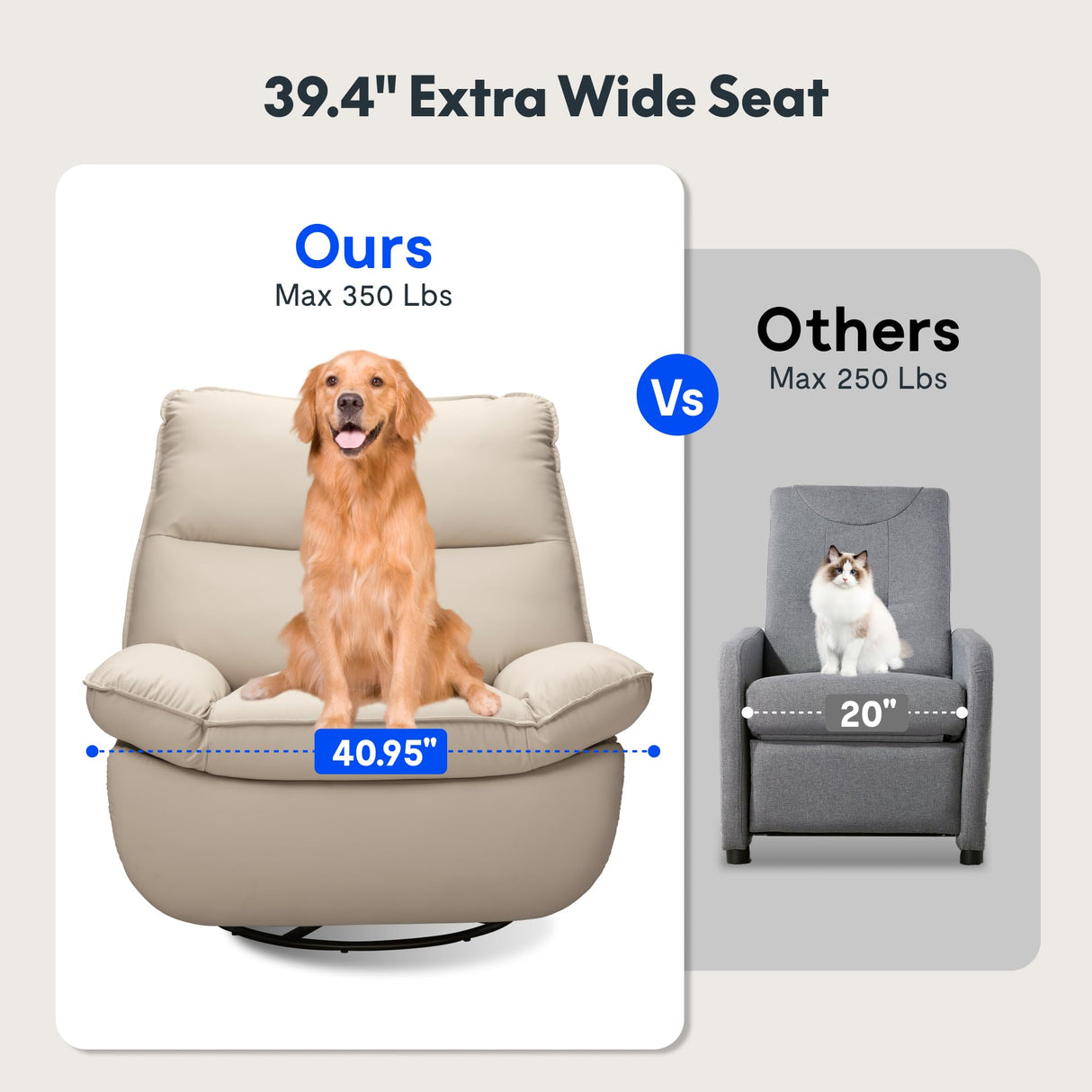 FLEXISPOT XRC7 Swivel Rocker Recliner Chair, 360° Swivel Oversized Armless Recliner Gaming Chair, Award-Winning Design with Premium PU Leather Upholstery for Living Room Gaming Room, Beige FLEXISPOT