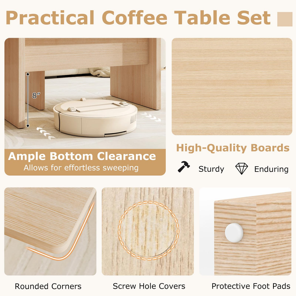 Giantex L-Shaped Coffee Table Set of 2, Modular Nesting Center Table with Grain Finish, Mid Century Modern Living Room Tables for Small Spaces Apartment (Oak) Giantex