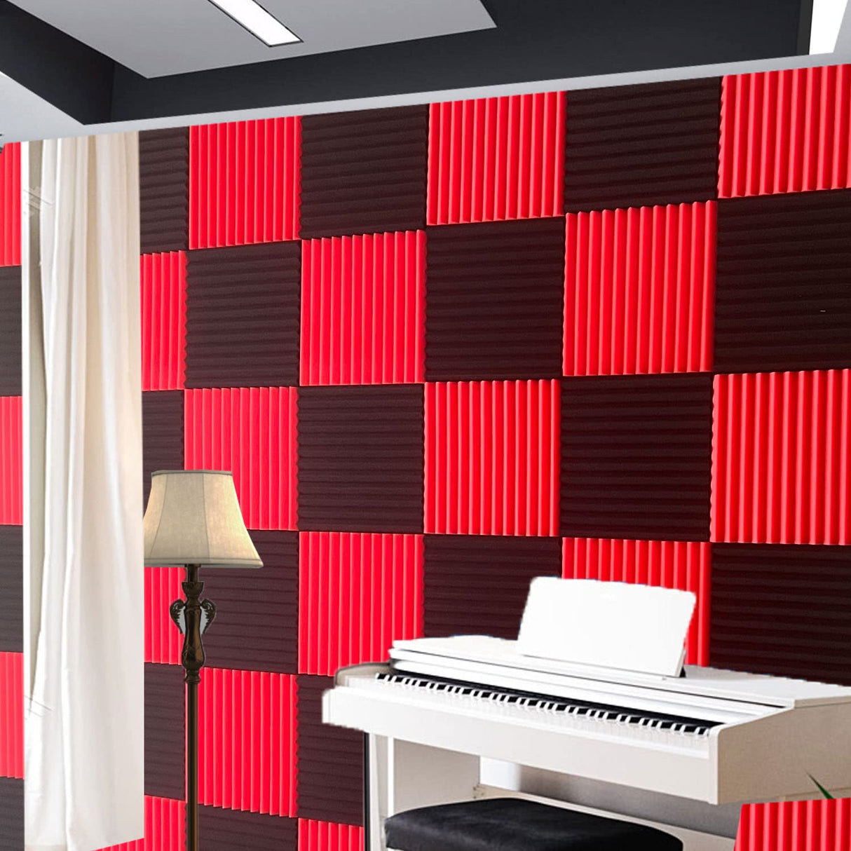 52 Pack Black red 1" x 12" x 12" Acoustic Wedge Studio Foam Sound Absorption Wall Panels XIN&LOG
