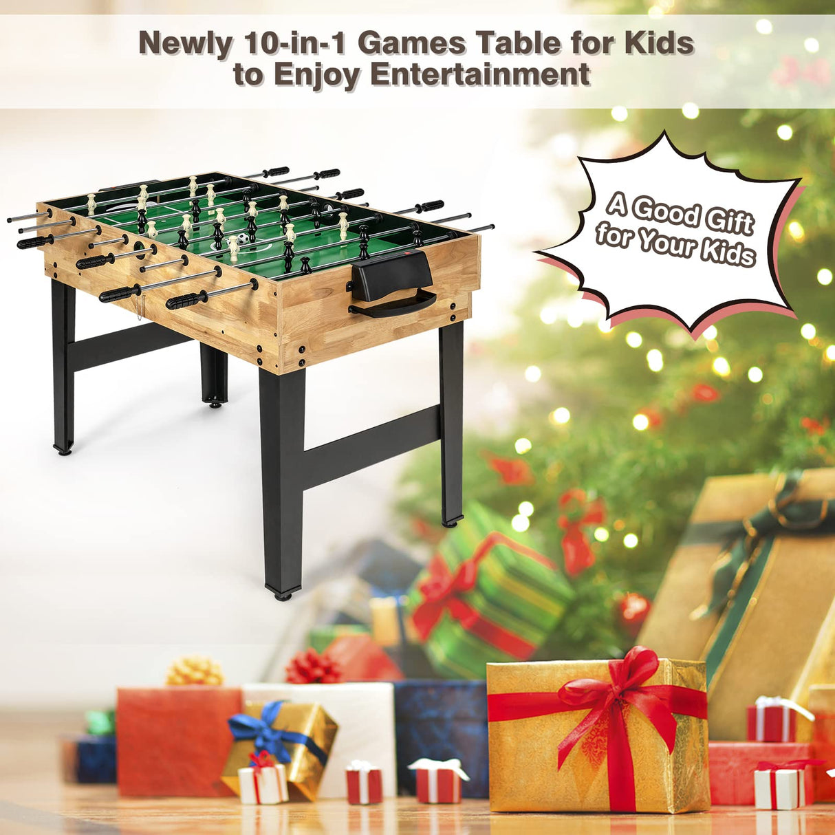 Giantex 10-in-1 Multi Game Table, Combo Game Table Set w/Hockey, Foosball Pool Ping-Pong Chess Cards Checkers Bowling, Shuffleboard, Backgammon, Adult Size Foosball Table for Game Room, Family Giantex