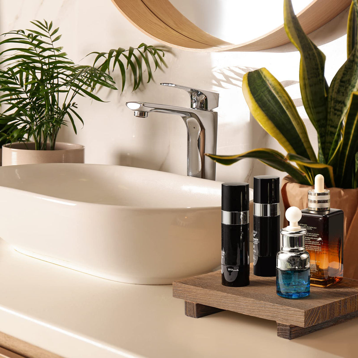 2 Pcs Wood Pedestal Stand Riser Wood Riser Soap Stand for Bathroom Wood Farmhouse Soap Tray for Home Kitchen Counter Table Decor Bottles Plant Jewelry Candles Guest Display (Old Brown) Tiamon