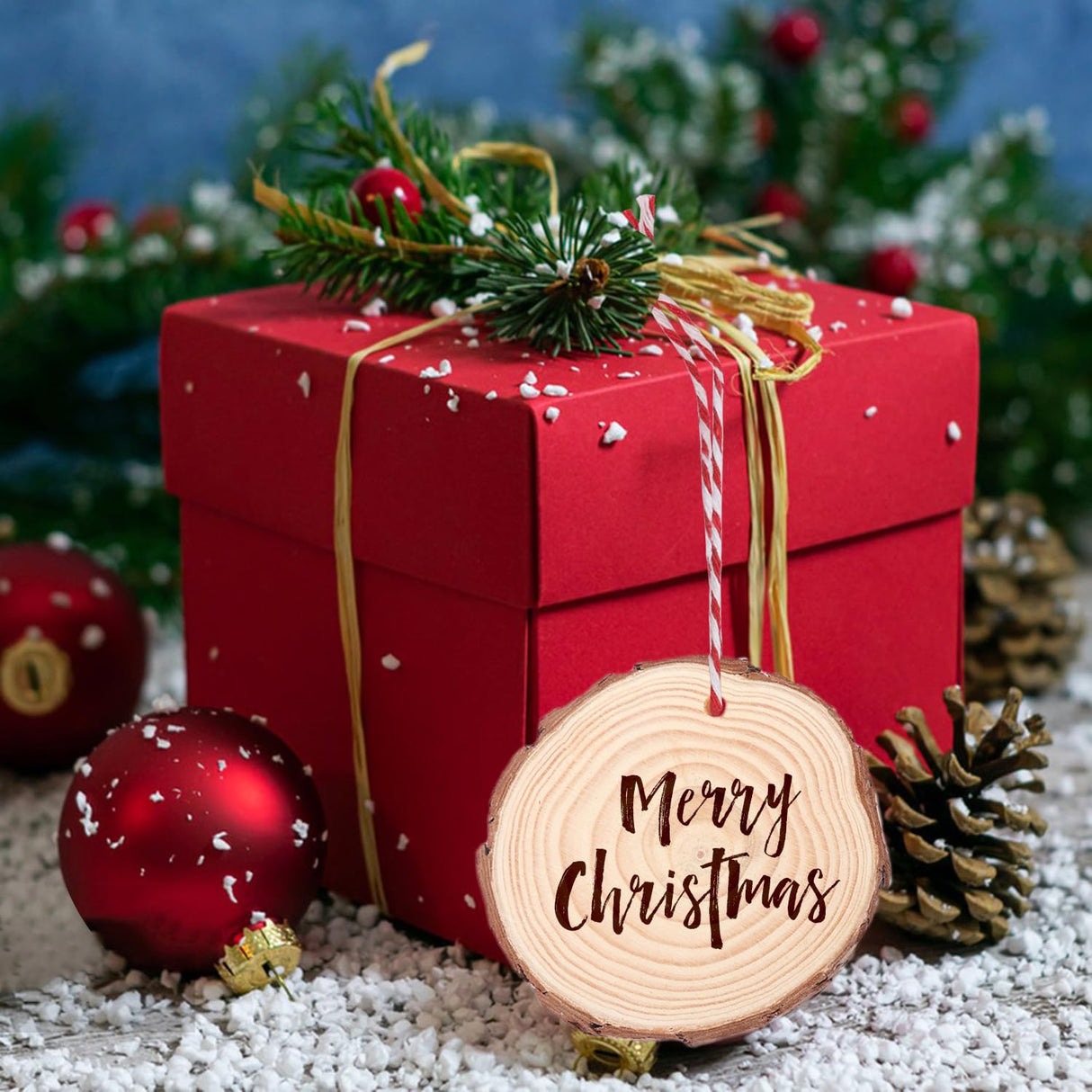 80 PCS 3.2-3.6inch Unfinished Wood Slices, Natural Wood Slices, Predrilled with Hole Wood Slice for DIY Arts Craft Christmas Ornaments GNIEMCKIN