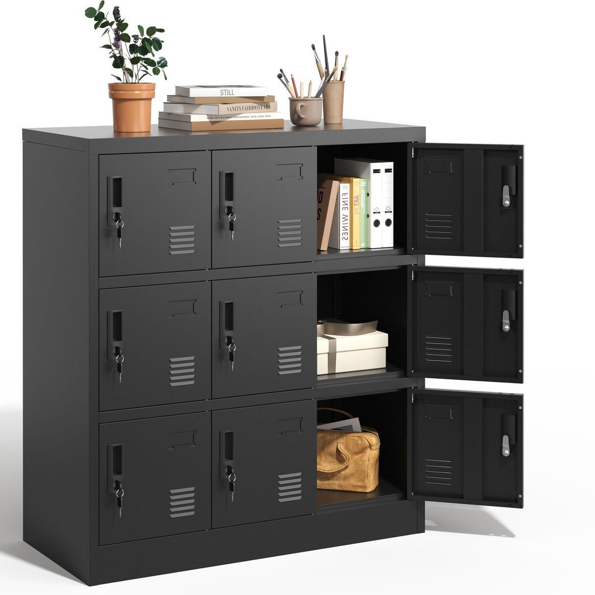 VIYET Employee Storage Locker,9 Door Storage Locker,Metal Locker for Employees Office Steel Gym Lockers with Card Slot Office Storage Lockers for Home,School (Black) VIYET