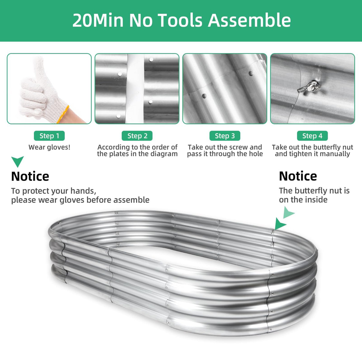 Gartist Galvanized Raised Garden Bed, 4x2x1 FT Thickening Raised Beds for Gardening, Oval Larger Space Planter Box for Outdoor for Herbs, Vegetables, Fruits Gartist