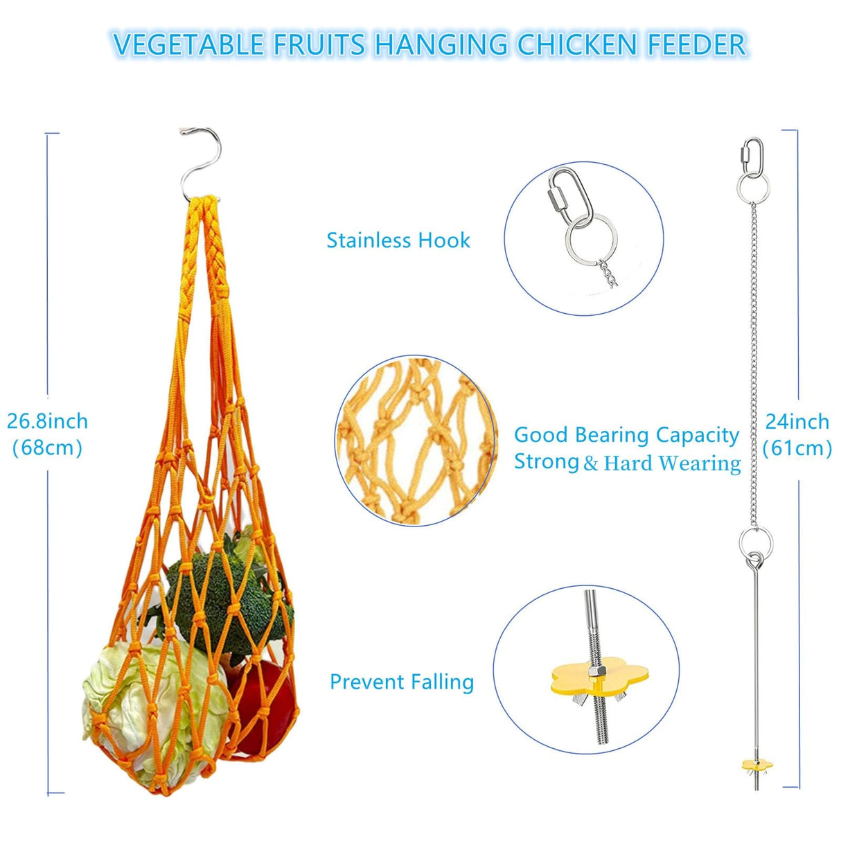Longer Chain Chicken Toys for Coop Accessories 7PCS, Chicken Swing Ladder Perch roosts, Chicken Xylophone Mirror with Bells Vegetable Fruits Hanging Chicken Feeder for hens Bird Parrot ZLBgons