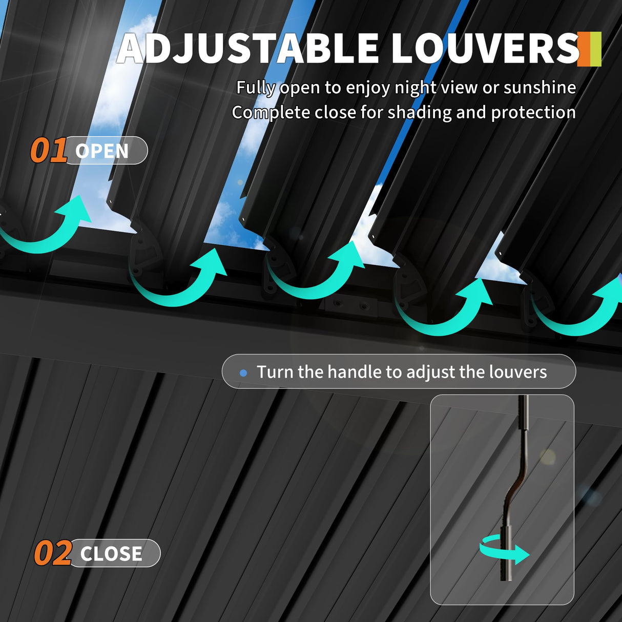 10X20 FT Pergola with Independent Adjustable Rainproof Roof, Outdoor Aluminum Louvered Pergola with Adjustable Top for Deck Garden Backyard PeakPursuit