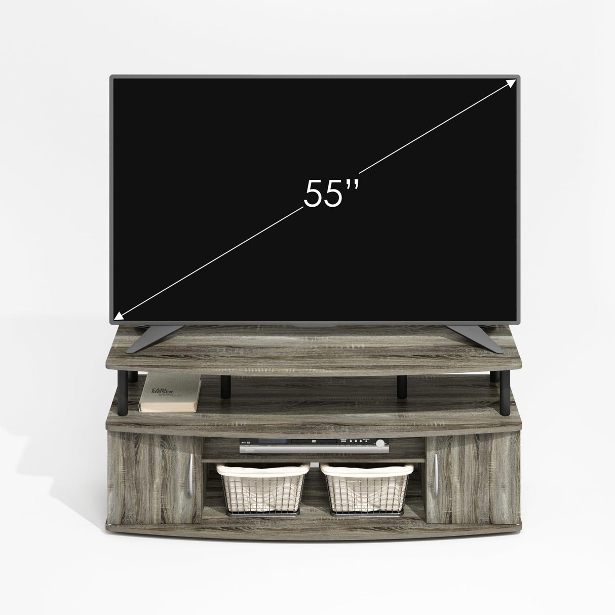 Furinno Jaya Large Entertainment Center Hold up to 55-in TV, Grey Oak/Black Furinno